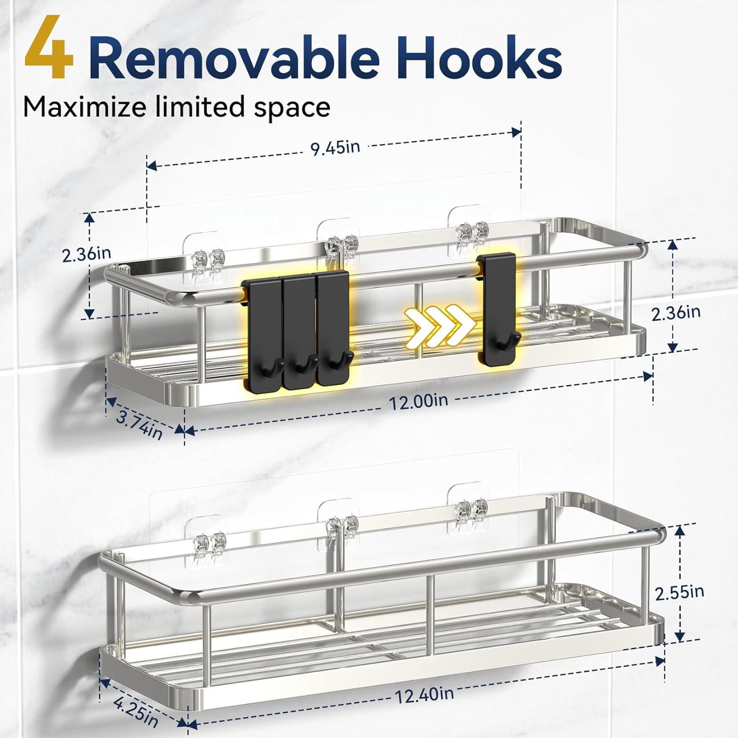 YASONIC 2 Pack Shower Caddy with Removable Hooks