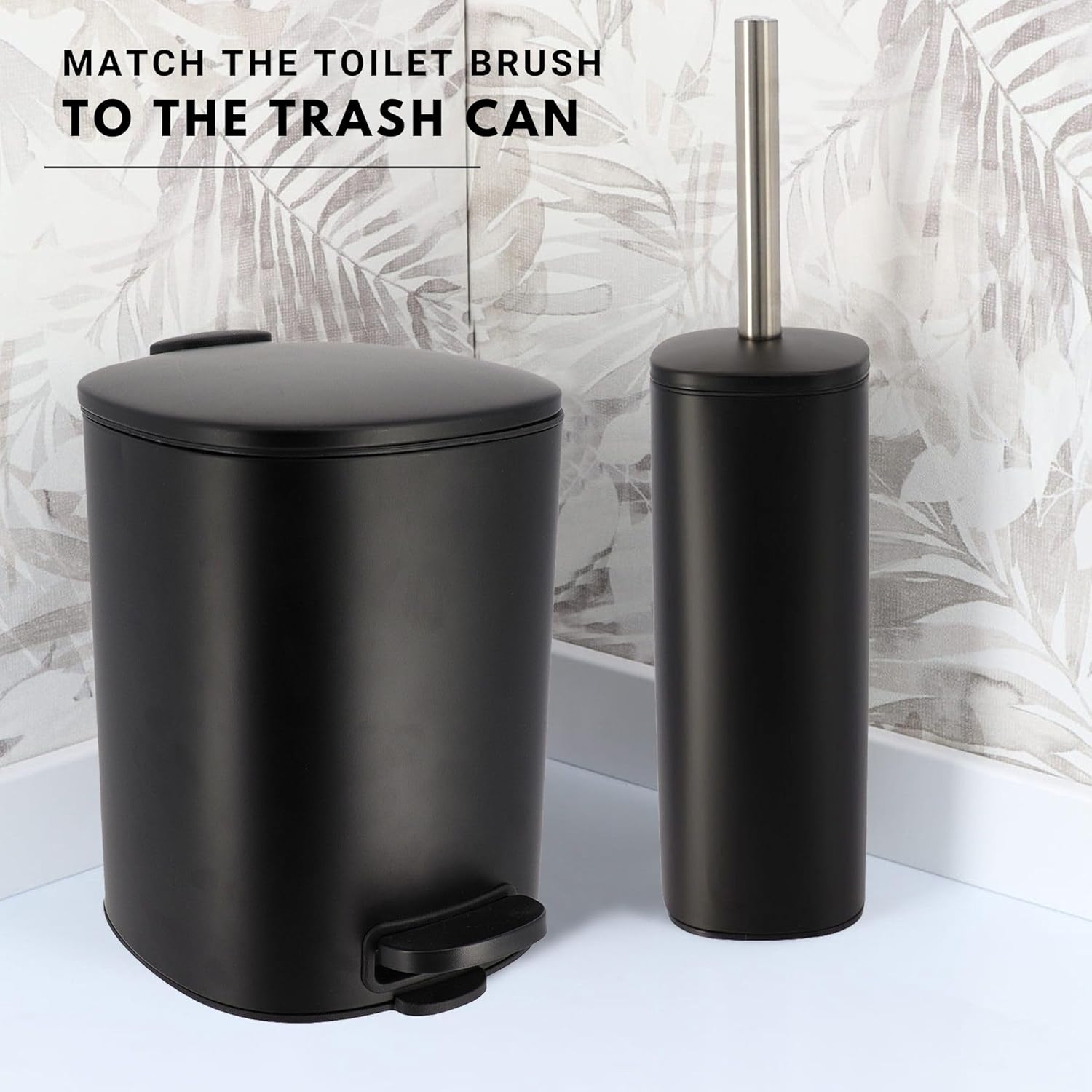 EVIDECO Square Metal Toilet Brush with Holder - Black