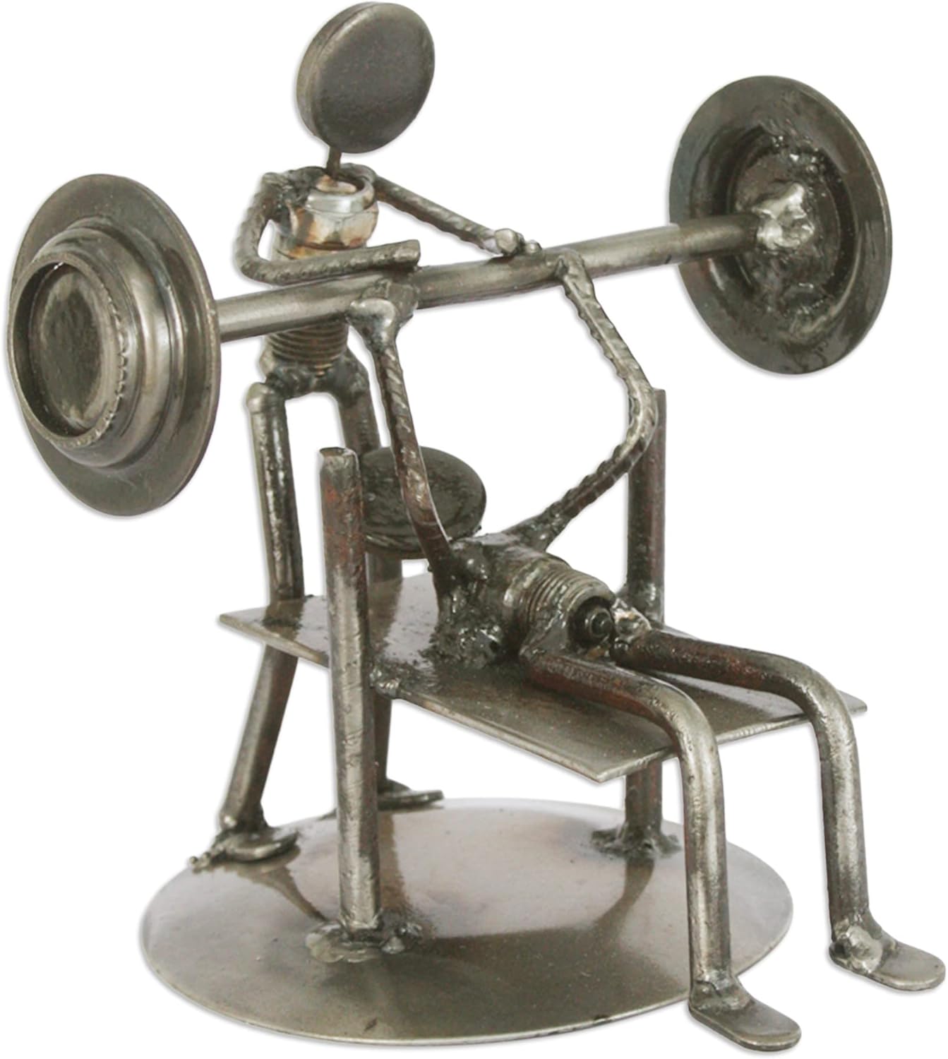 NOVICA Recycled Auto Parts Sports Theme Iron Sculpture Rustic Weightlifter
