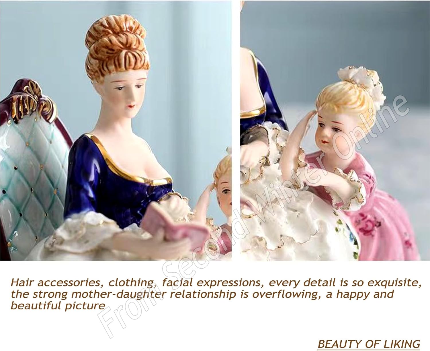 Ceramic Mother Daughter Reading Girl Statue Desktop Decor