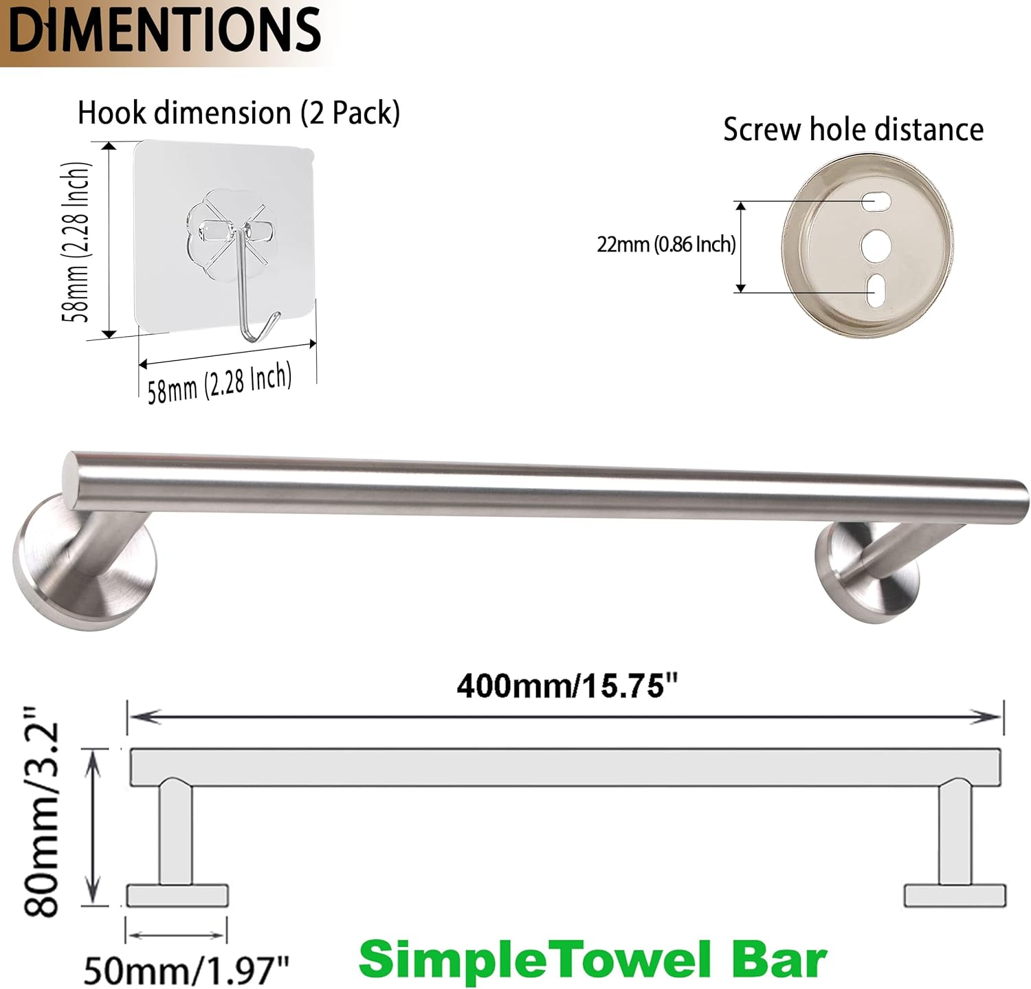 CANLUXY Stainless Steel Towel Bar 1575 Inch Wall Mounted