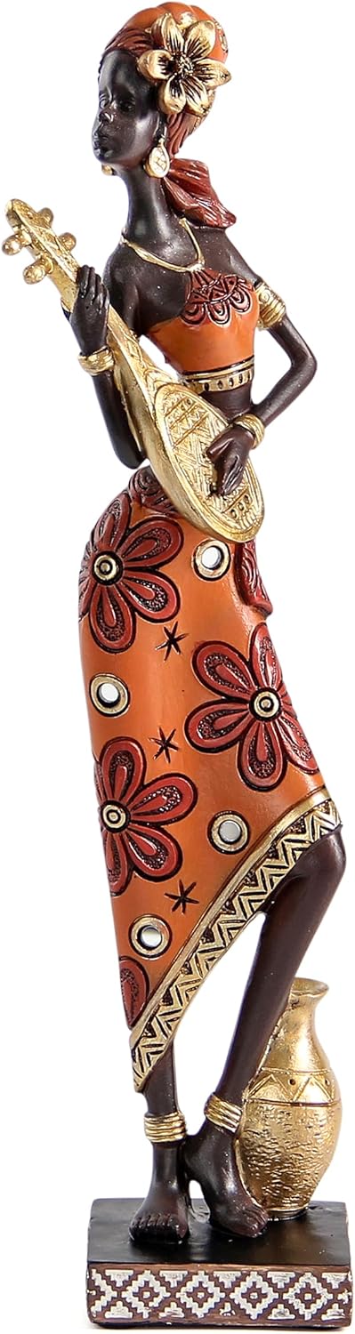 African Lady Musician Sculpture Home Decor