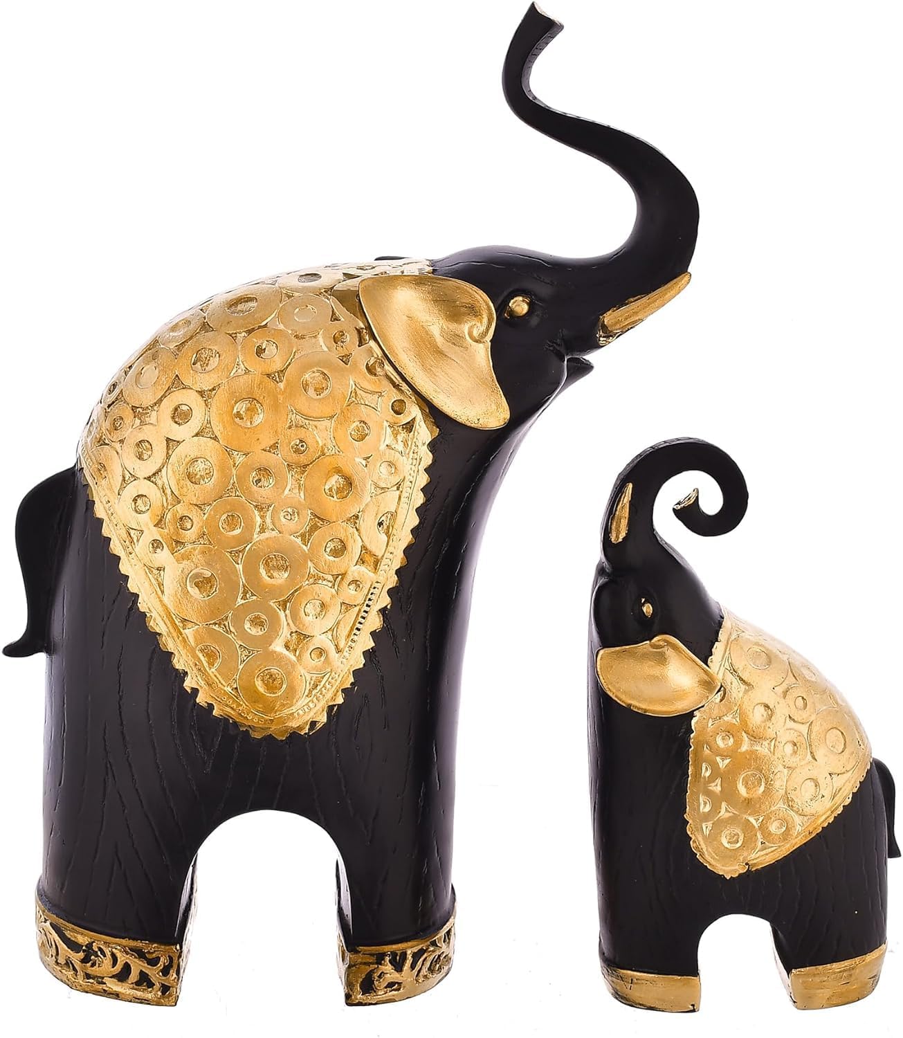 Small Elephant Family Black with Gold Resin Sculpture