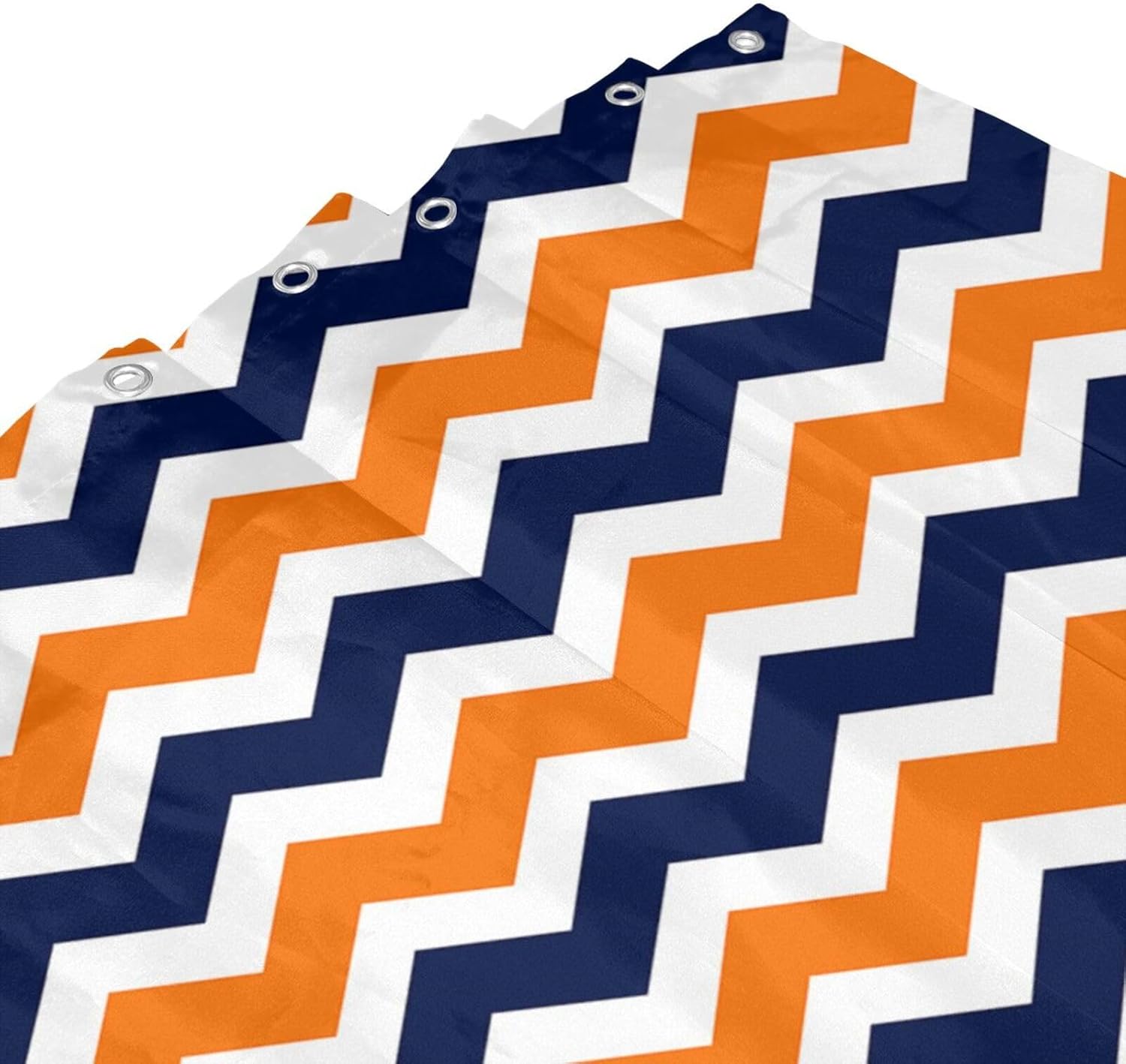 FUNNY KIDS HOME Navy Deep Blue Orange Chevron Shower Curtain Set