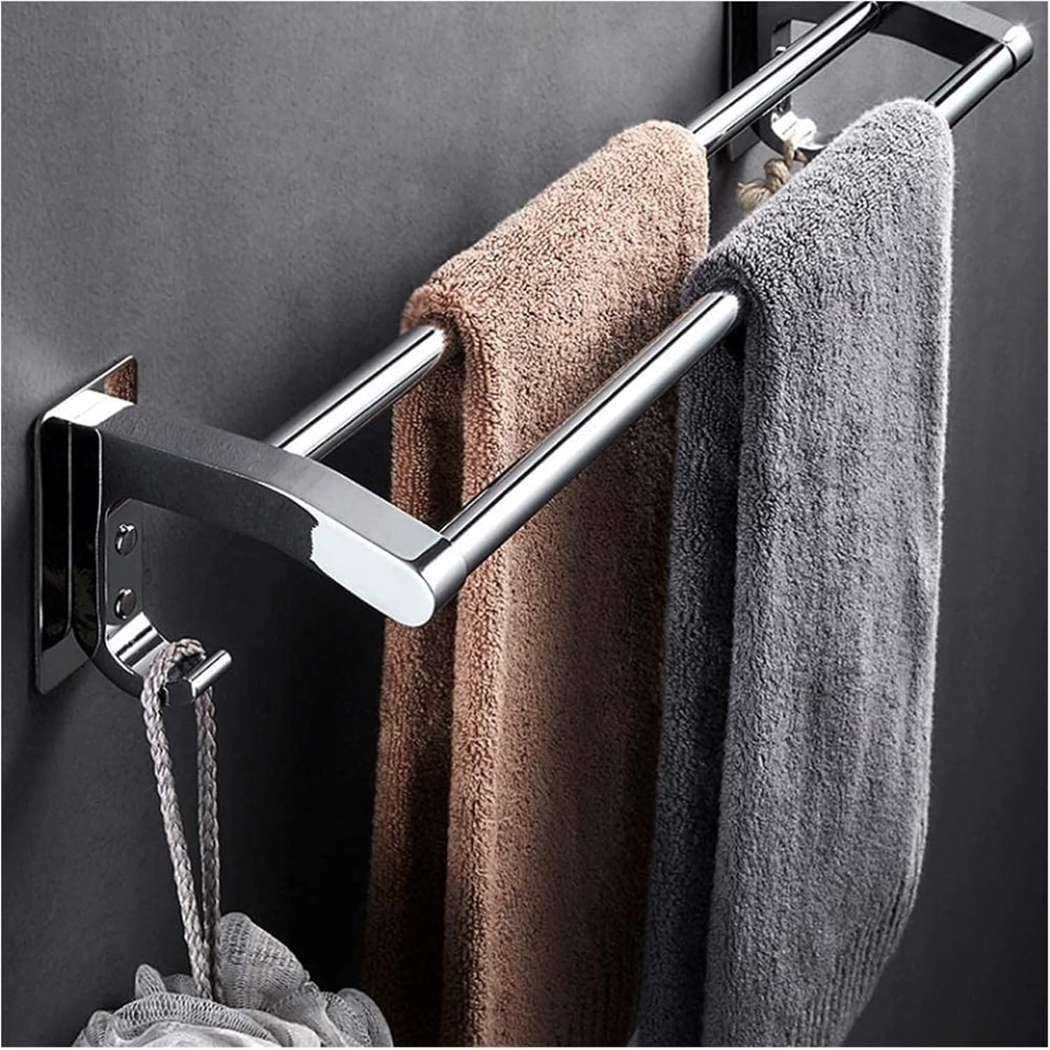 ALDEPO Wall Mounted Towel Rack with 2 Hooks 82Cm