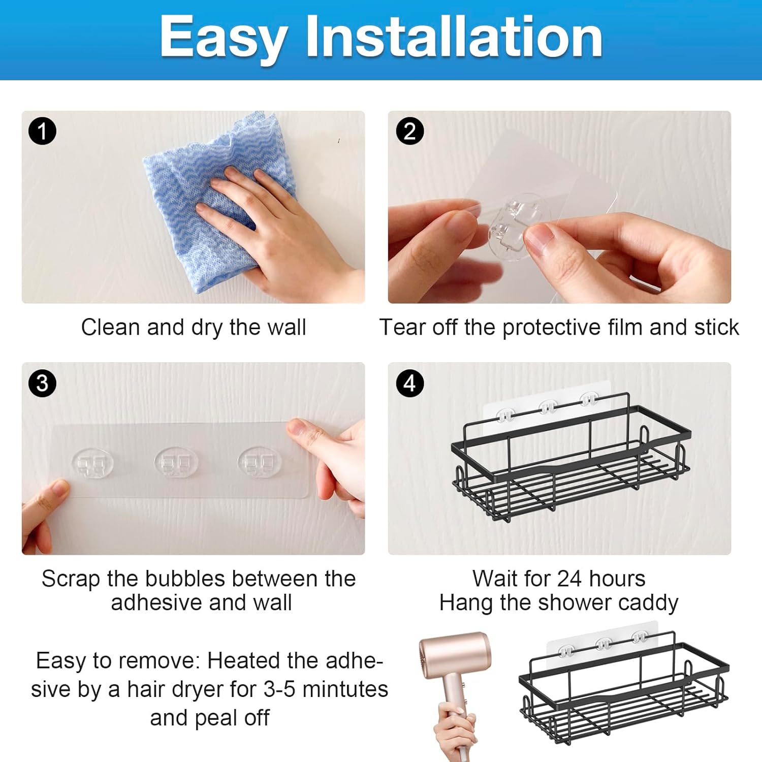 LSOSVSEU Shower Caddy Adhesive Hooks 5Pcs Triple Double Hooks