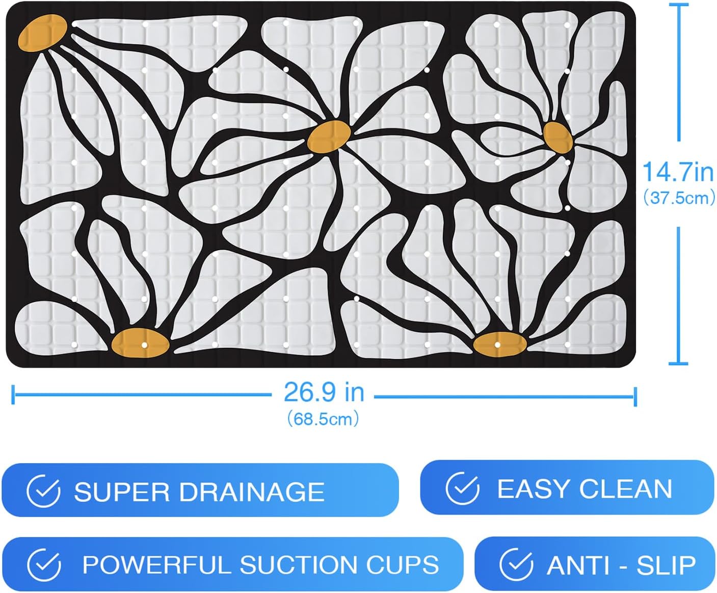 Floral Bathtub Mat Non Slip for Kids 27x16in 1