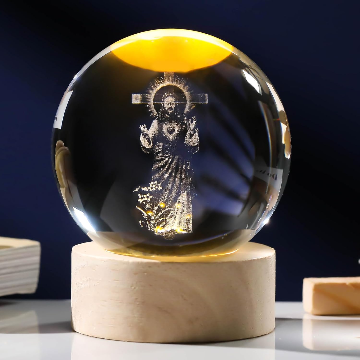3D Crystal Jesus Cross Statue with LED Light Base 1