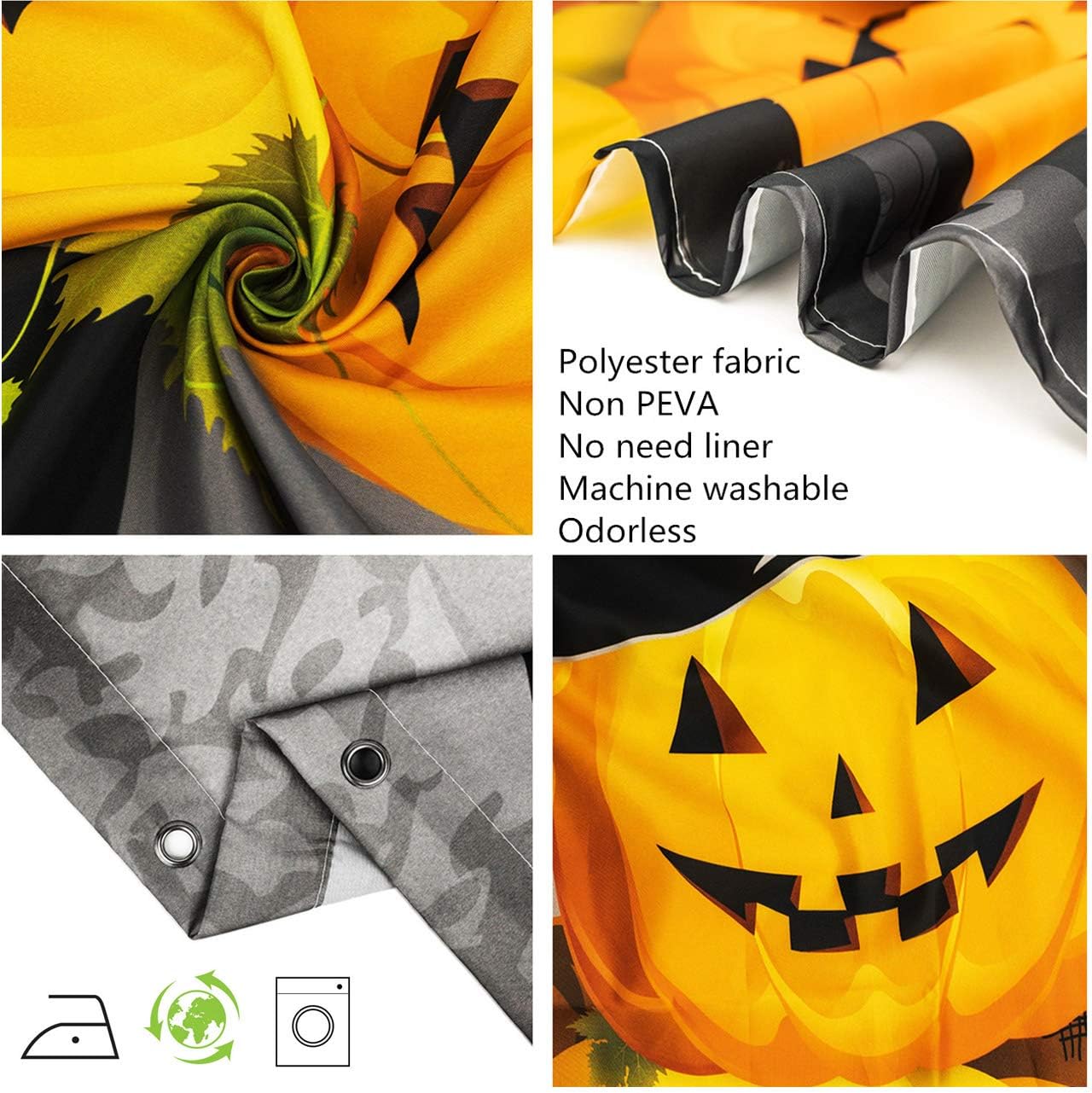 LB Halloween Pumpkin Magic Hat Ghost Broom Shower Curtain Set
