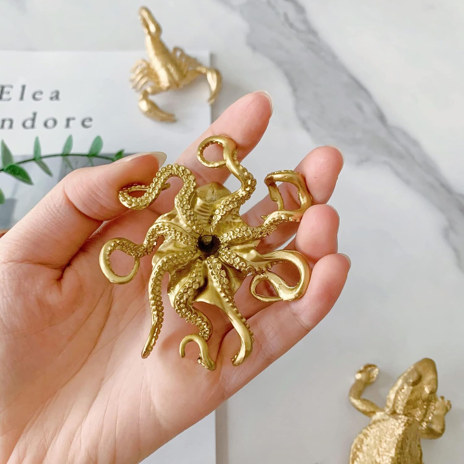 Pewery Gold Mini Octopus Figurine Home Office Garden Decor