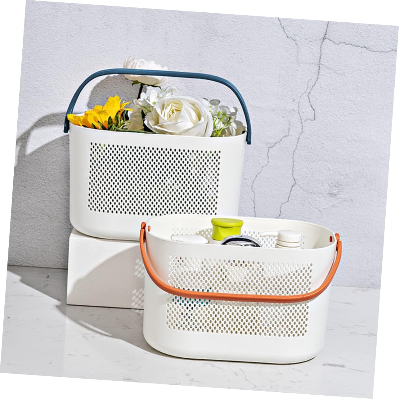 PERSELOSO Portable Plastic Shower Basket Organizer with Ventilation and Handle