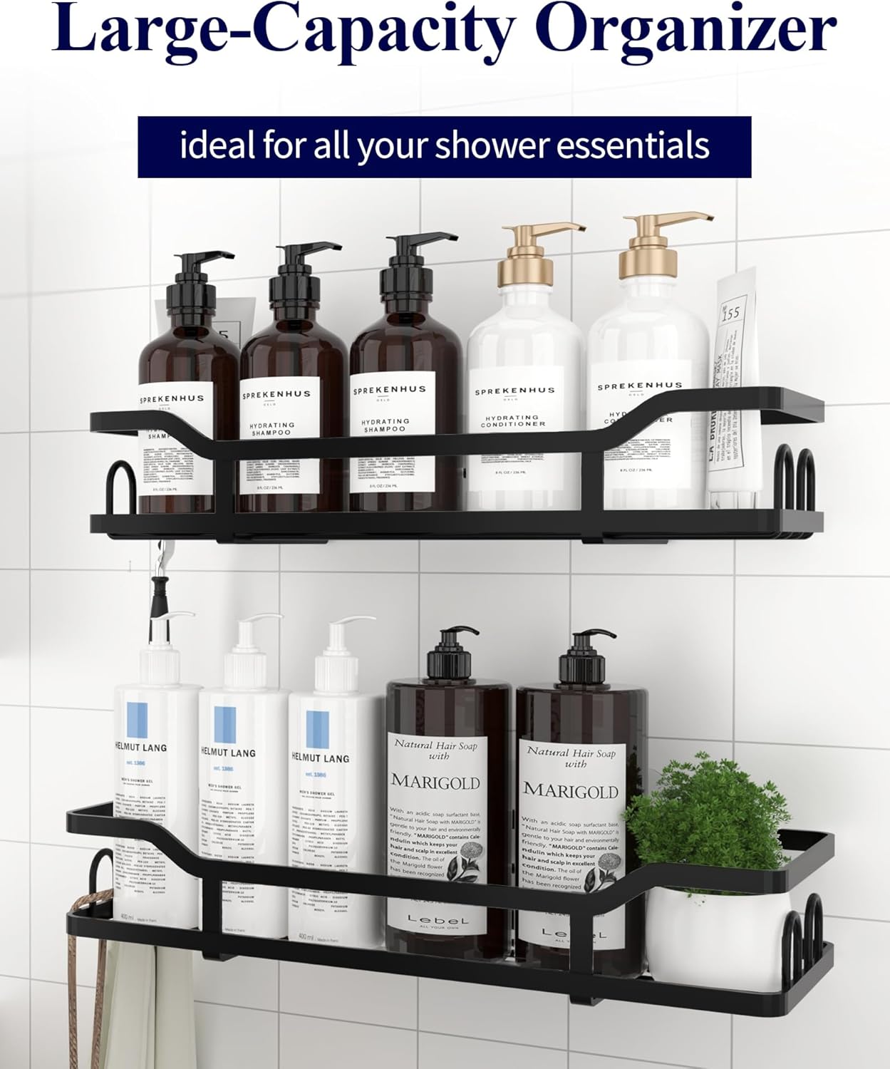 Kitsure Shower Caddy 2-Pack Black 8 Hooks Wall Mount