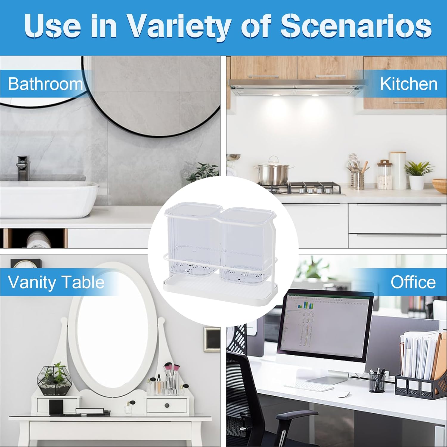 VACONICO 2 Cup Toothbrush Holder with Drain Tray