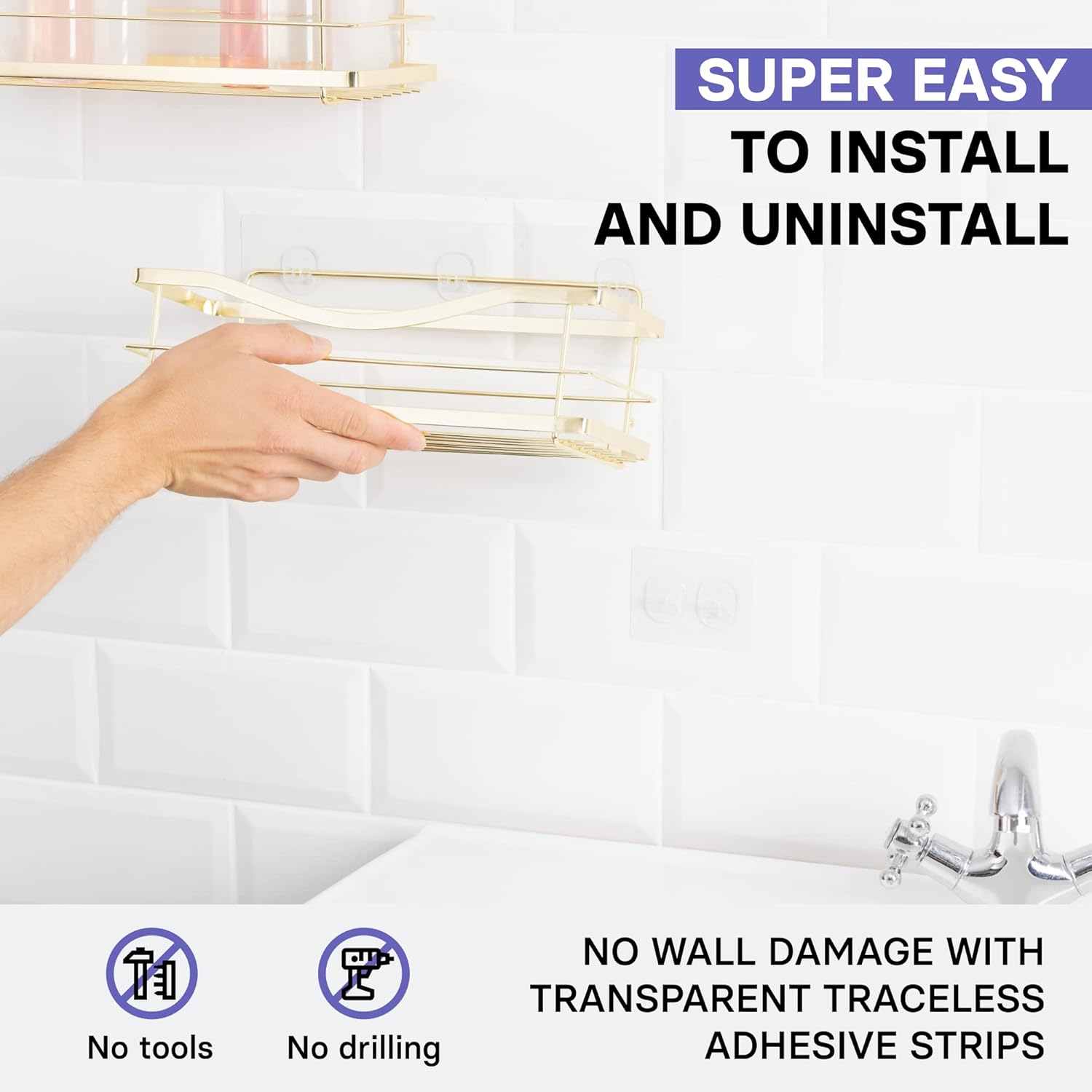 KINCMAX Shower Caddy Organizer - Durable Stainless Steel Wall Shelf with Hooks