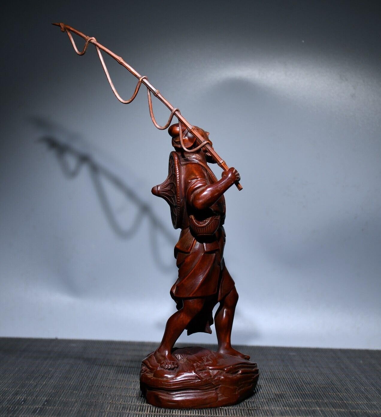 Handcrafted Boxwood Fisherman Statue Meditating Home Decor