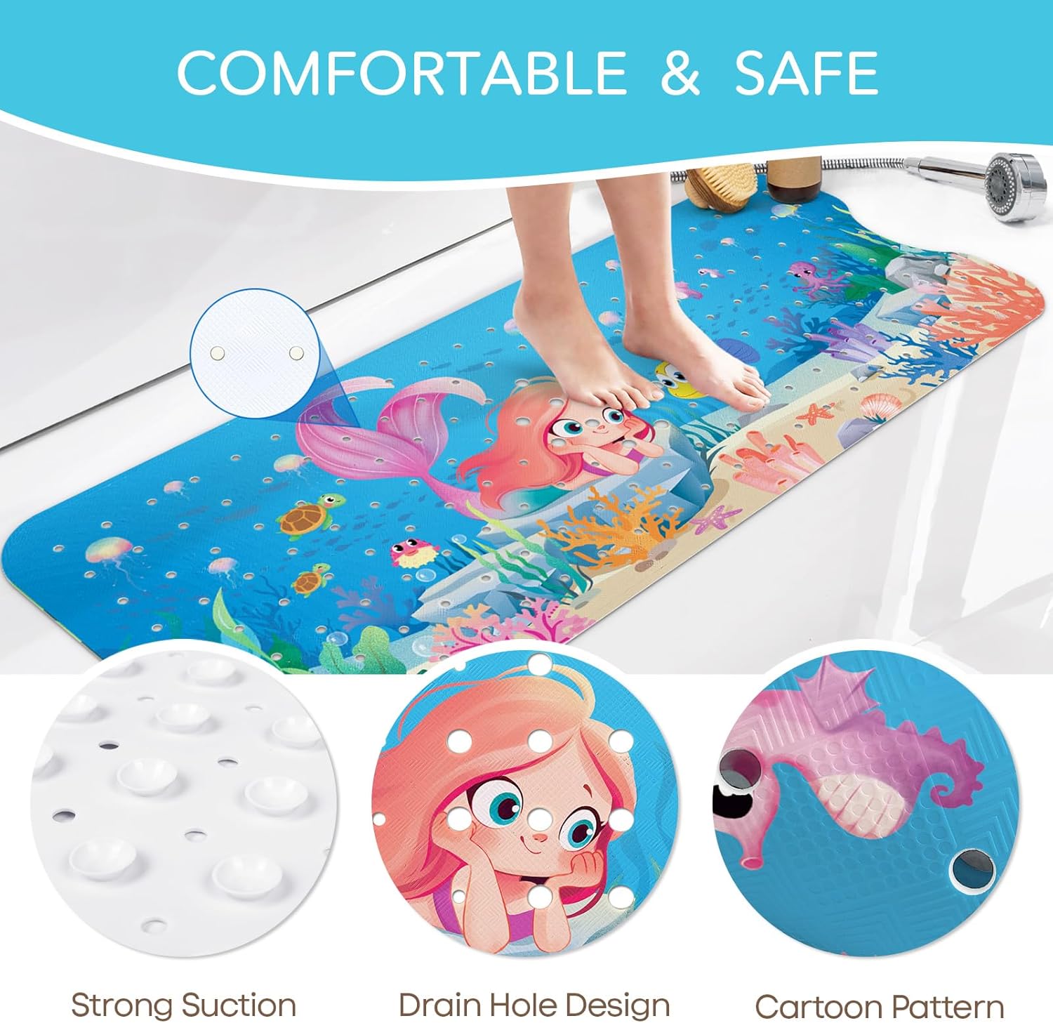 SHUCHING Mermaid Baby Bath Mat 40x16 Inch Non Slip