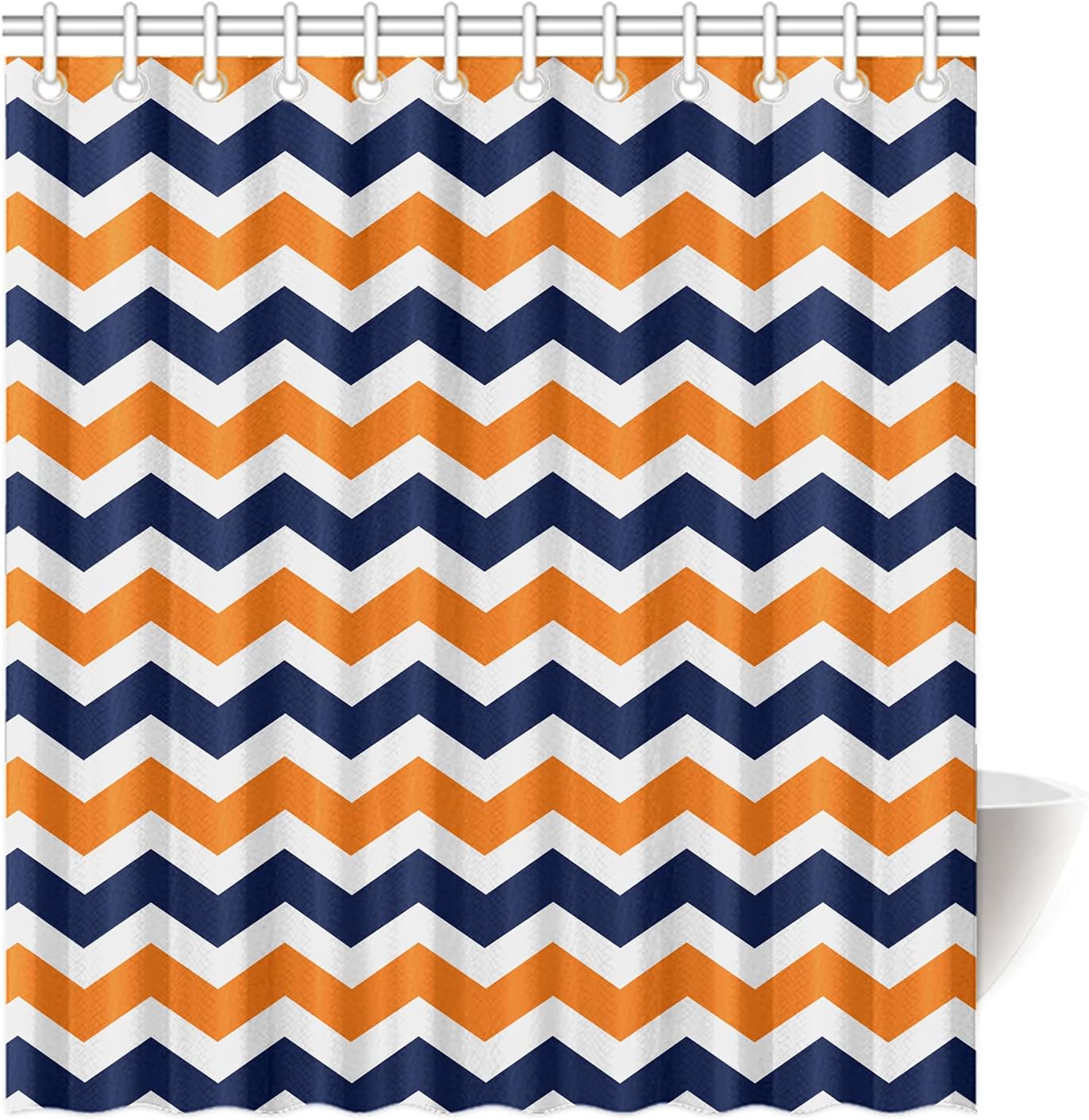 FUNNY KIDS HOME Navy Deep Blue Orange Chevron Shower Curtain Set