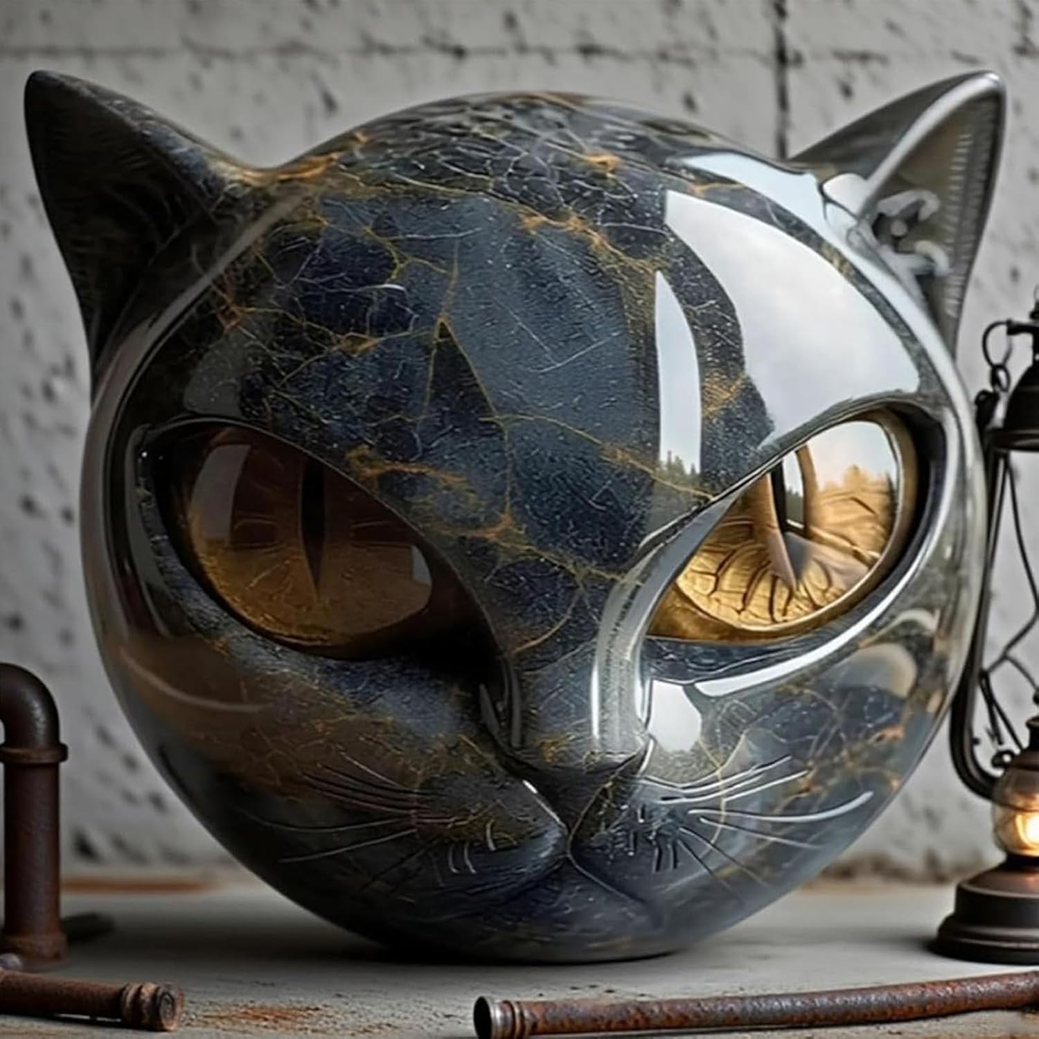 Luxury Black Cat Stone Sculpture - Modern Home Decor 1