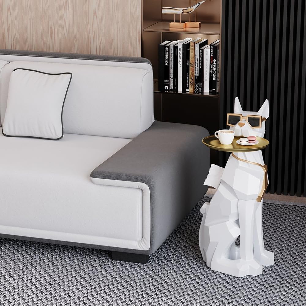 Homary Modern Resin Dog Sculpture with Movable Tray