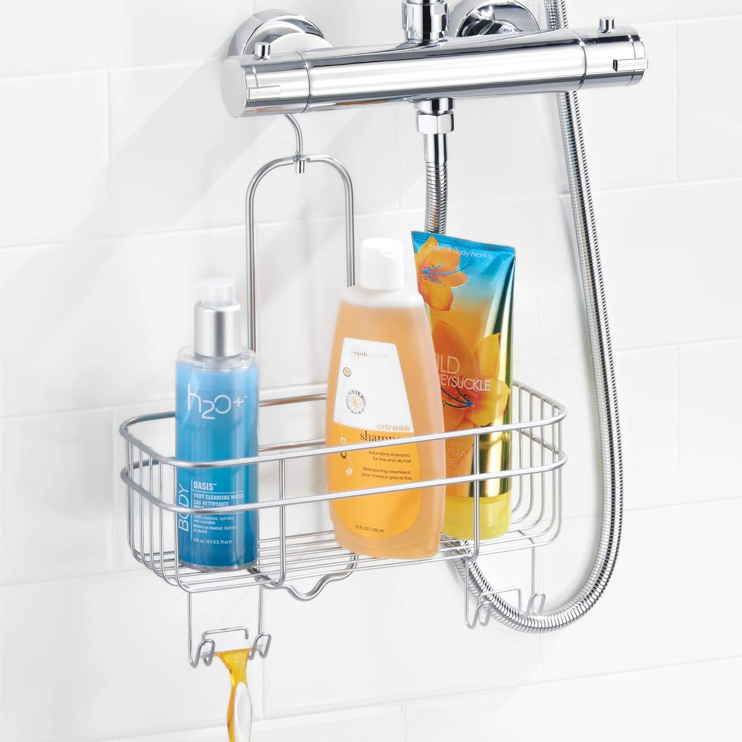 iDesign Euro Metal Hanging Shower Caddy with Swivel Hook Silver