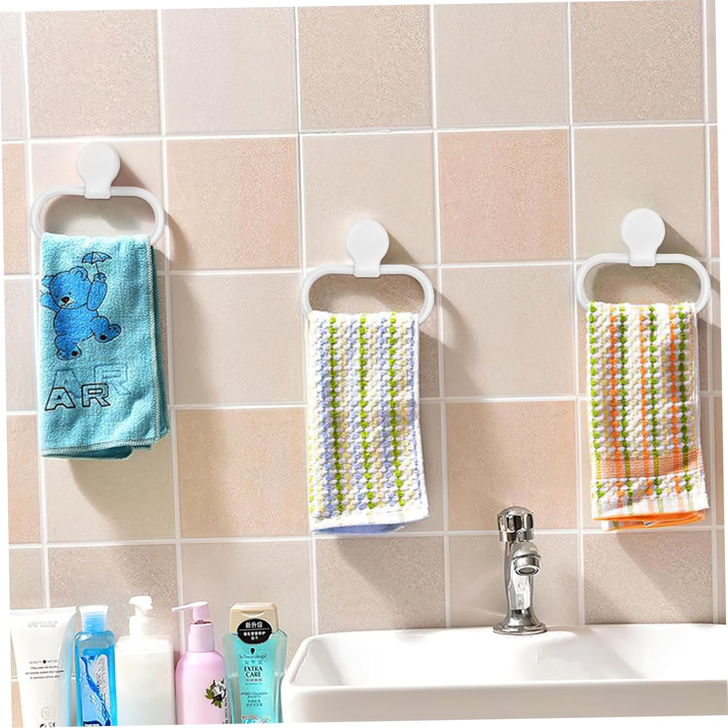 HOMSFOU Self Adhesive Towel Rack Pink Durable No Drill