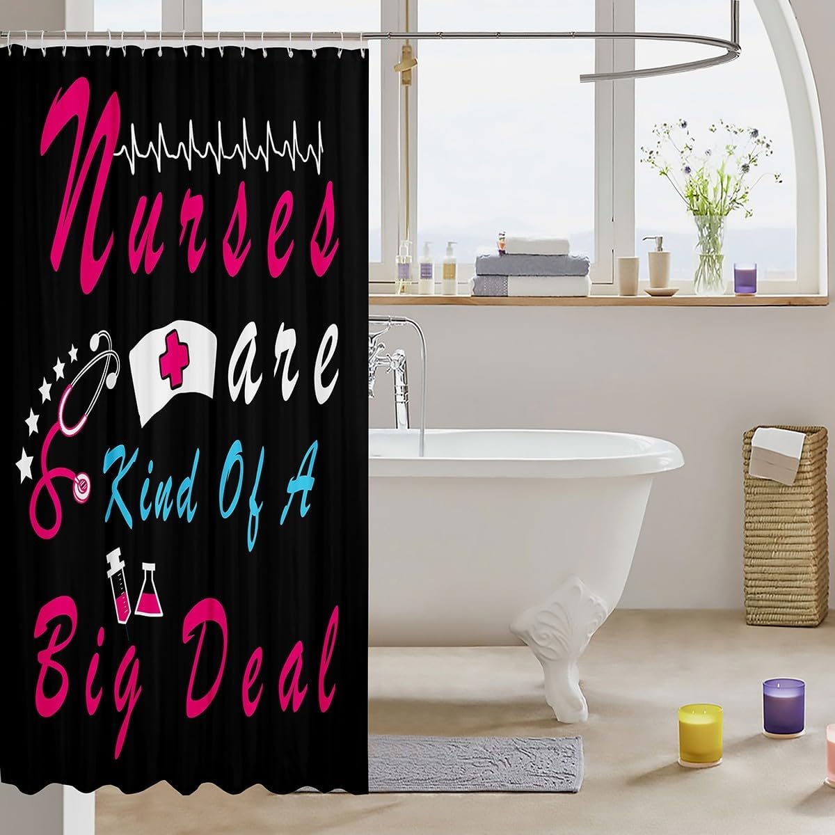 Erosebridal Nurse Shower Curtain Set with 12 Hooks