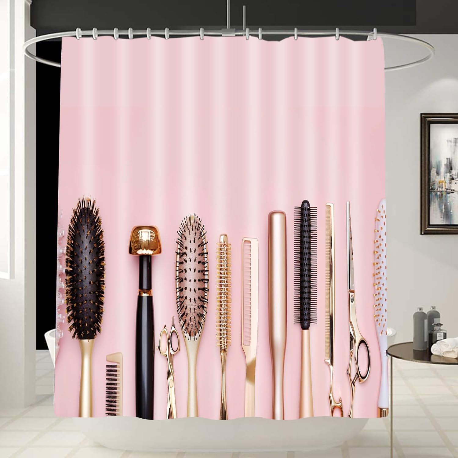 Tucocoo Golden Hairdresser Decor Shower Curtain with 12 Hooks