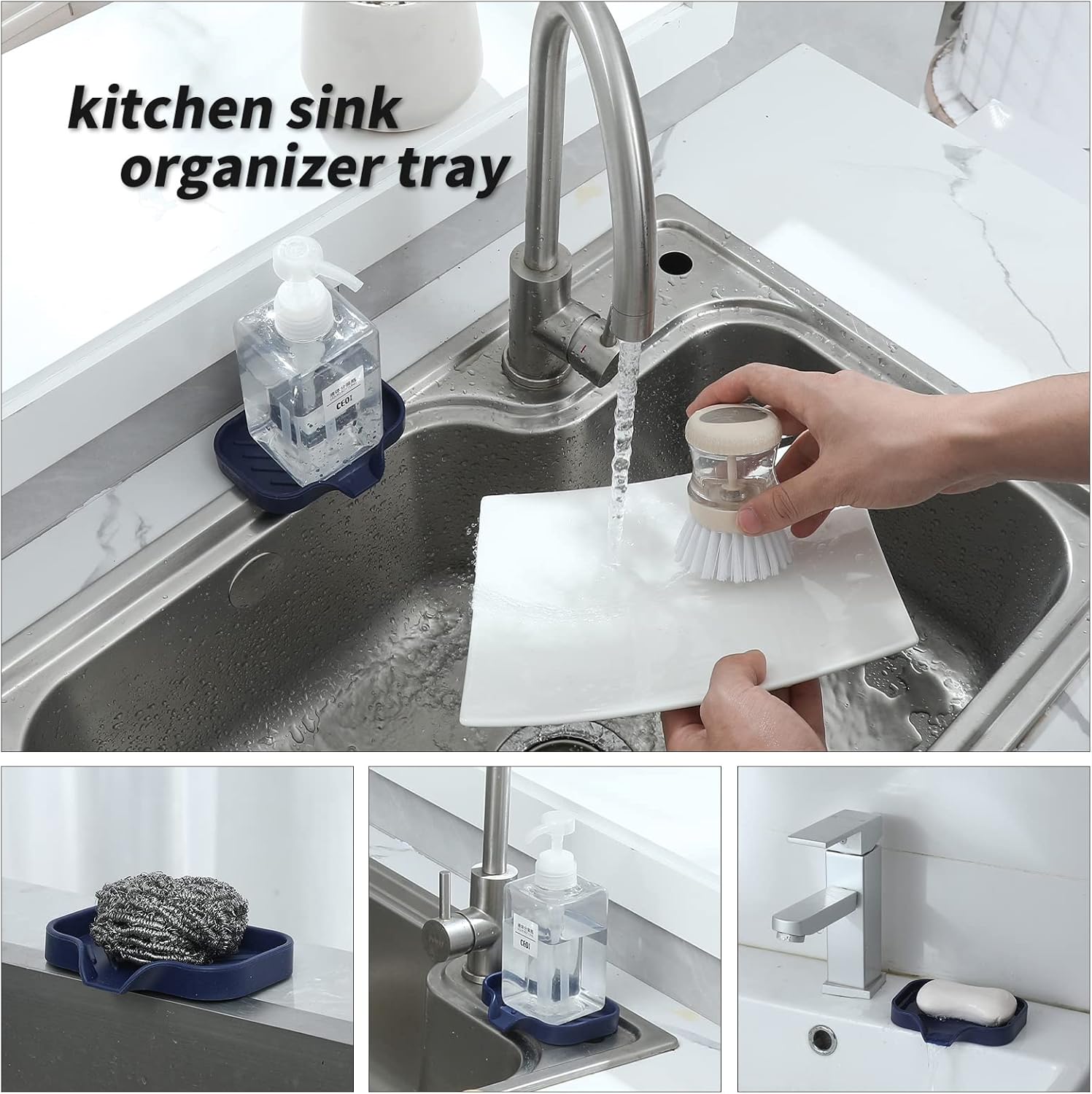 MicoYang Silicone Soap Dish with Drain Spout - Navy Blue 49x32