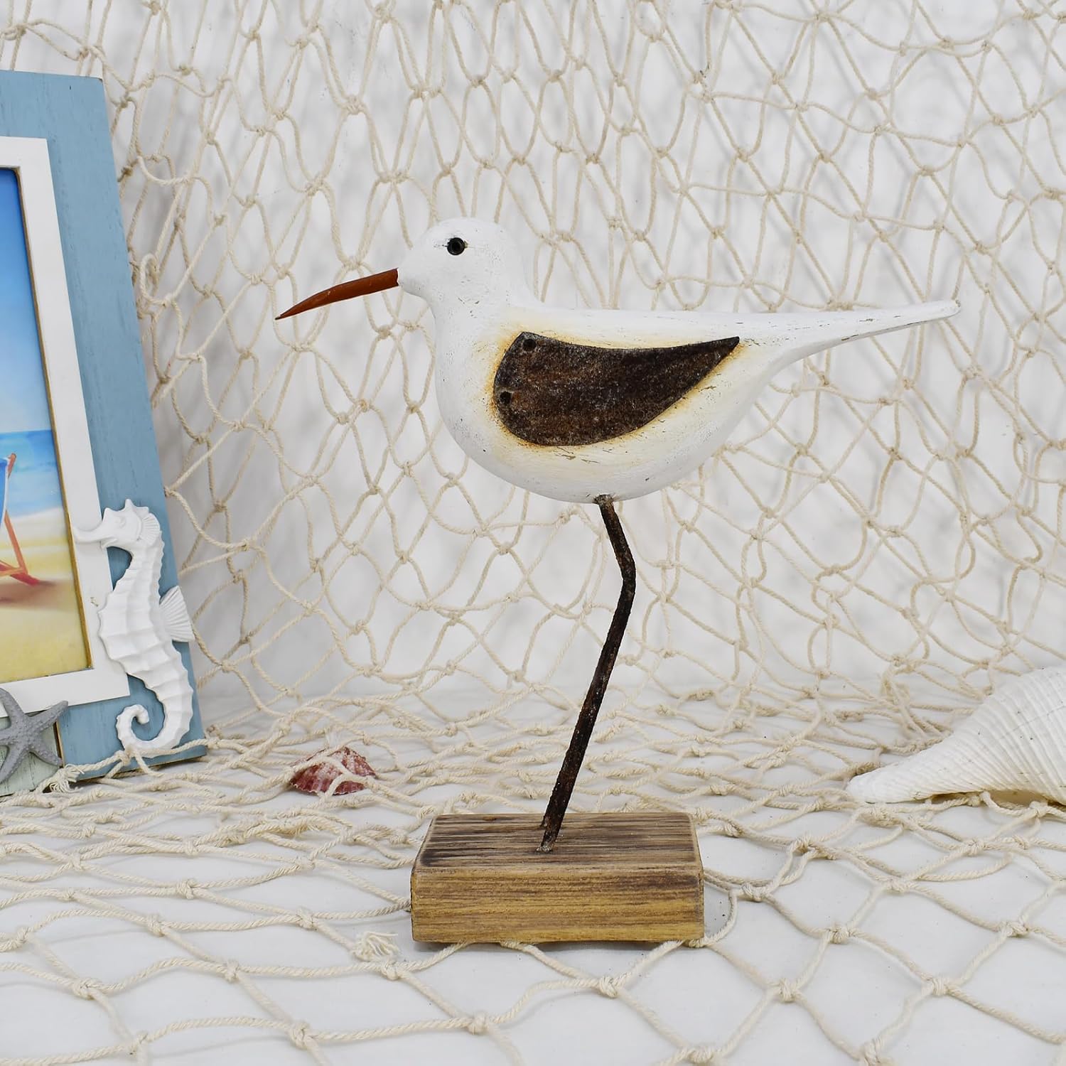 Wood Seagull Statue Nautical Decor Coastal Bird Sculpture