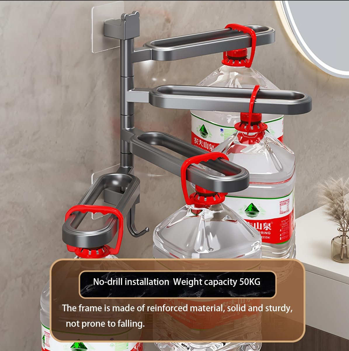 Longhuo 4-Rod Towel Rack Black Wall Mount Rotatable