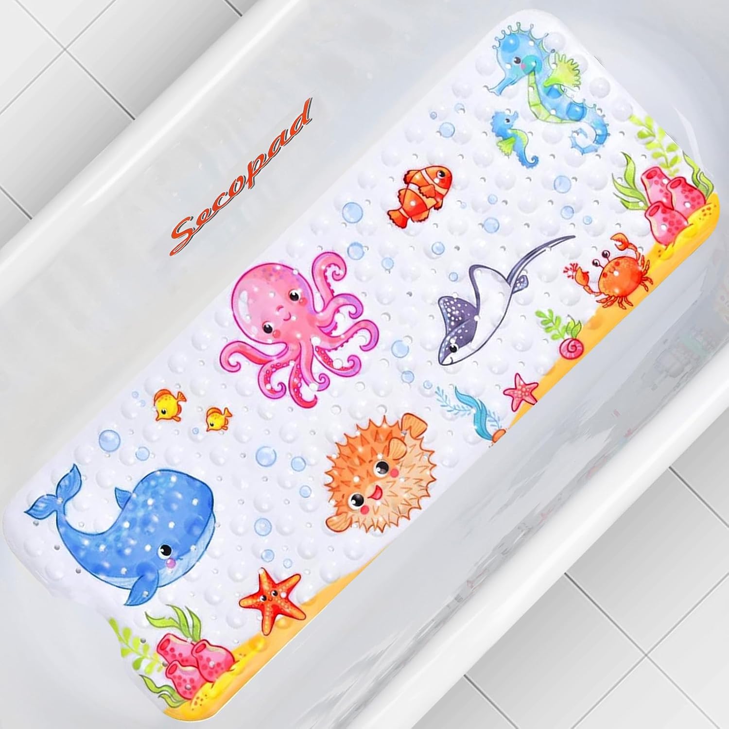 Secopad Kids Bath Mat Non Slip Pink Octopus 40x16