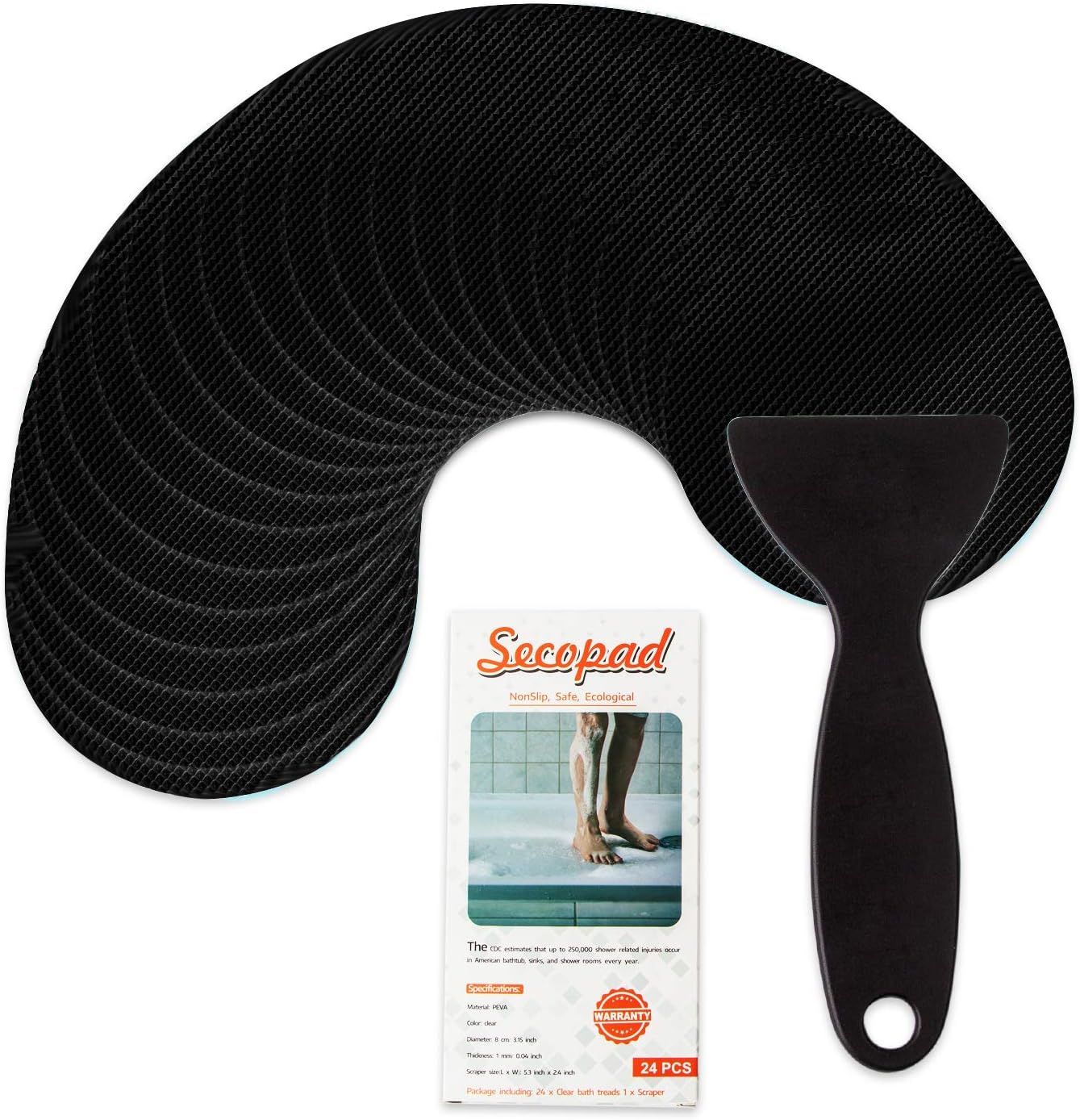 Non-Slip Bathtub Stickers with Silicone Scraper 24pcs Black