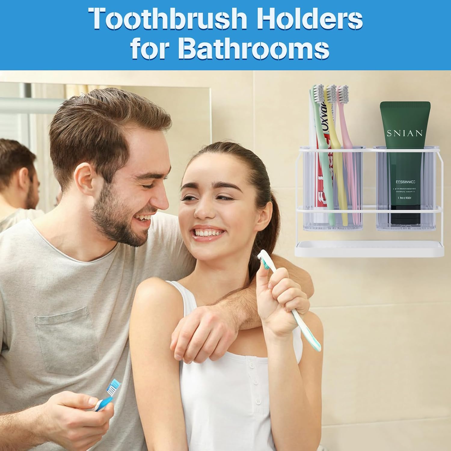 VACONICO 2 Cup Toothbrush Holder with Drain Tray