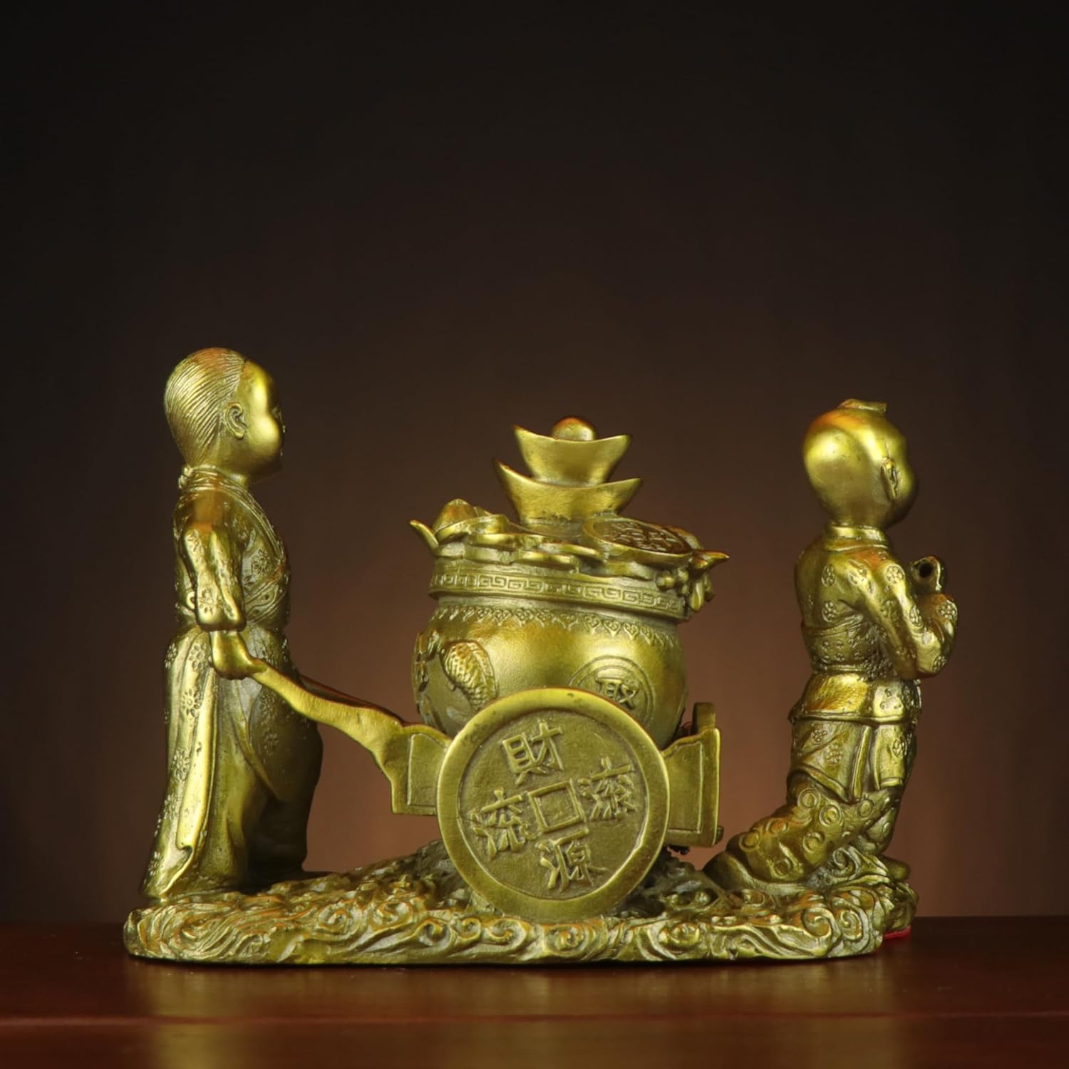 Usoway Full Copper Wealth Child Statue for Good Luck