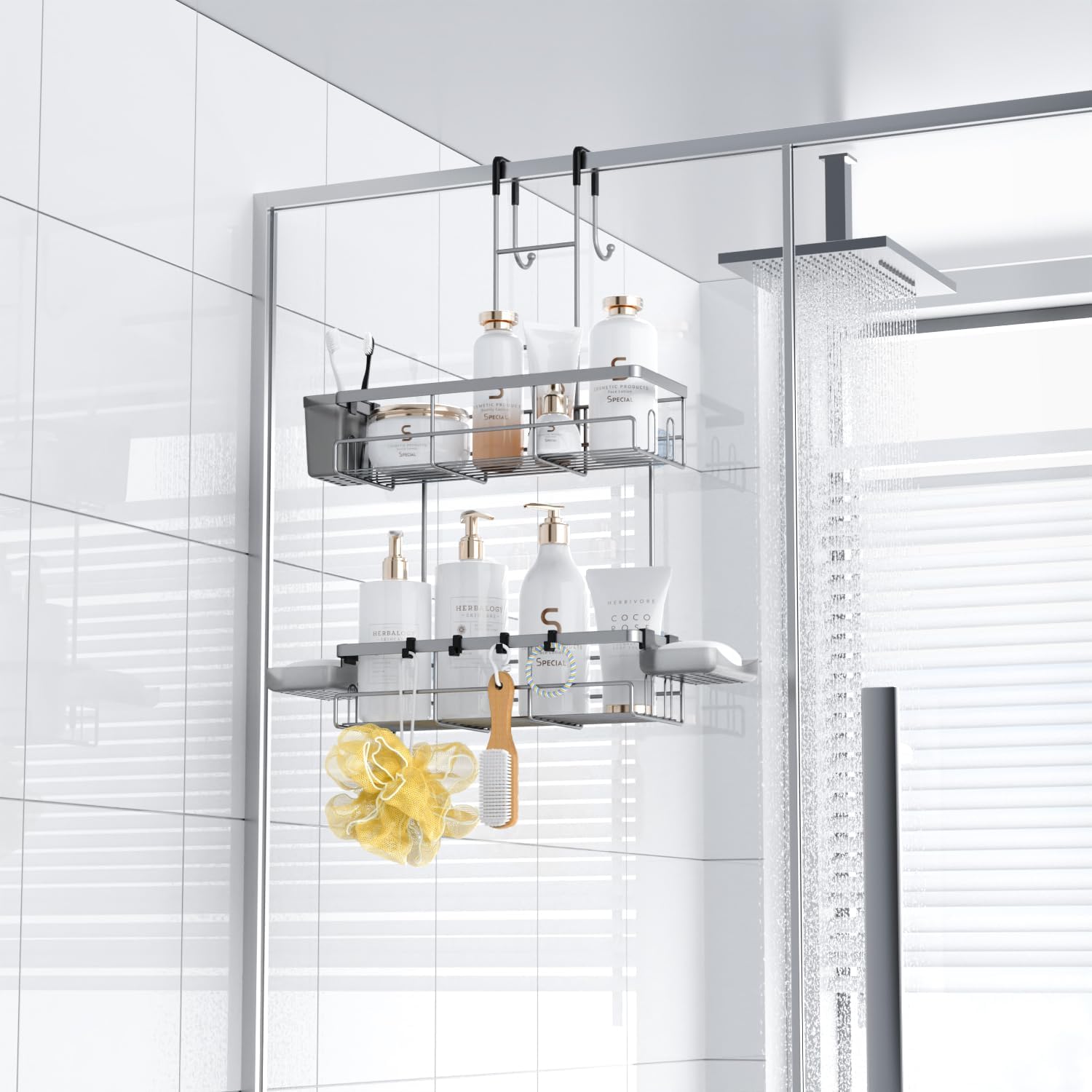 Aitatty Silver Hanging Shower Caddy Over Door - No Drilling