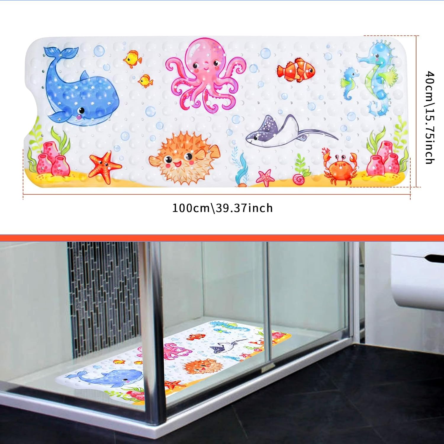 Secopad Kids Bath Mat Non Slip Pink Octopus 40x16