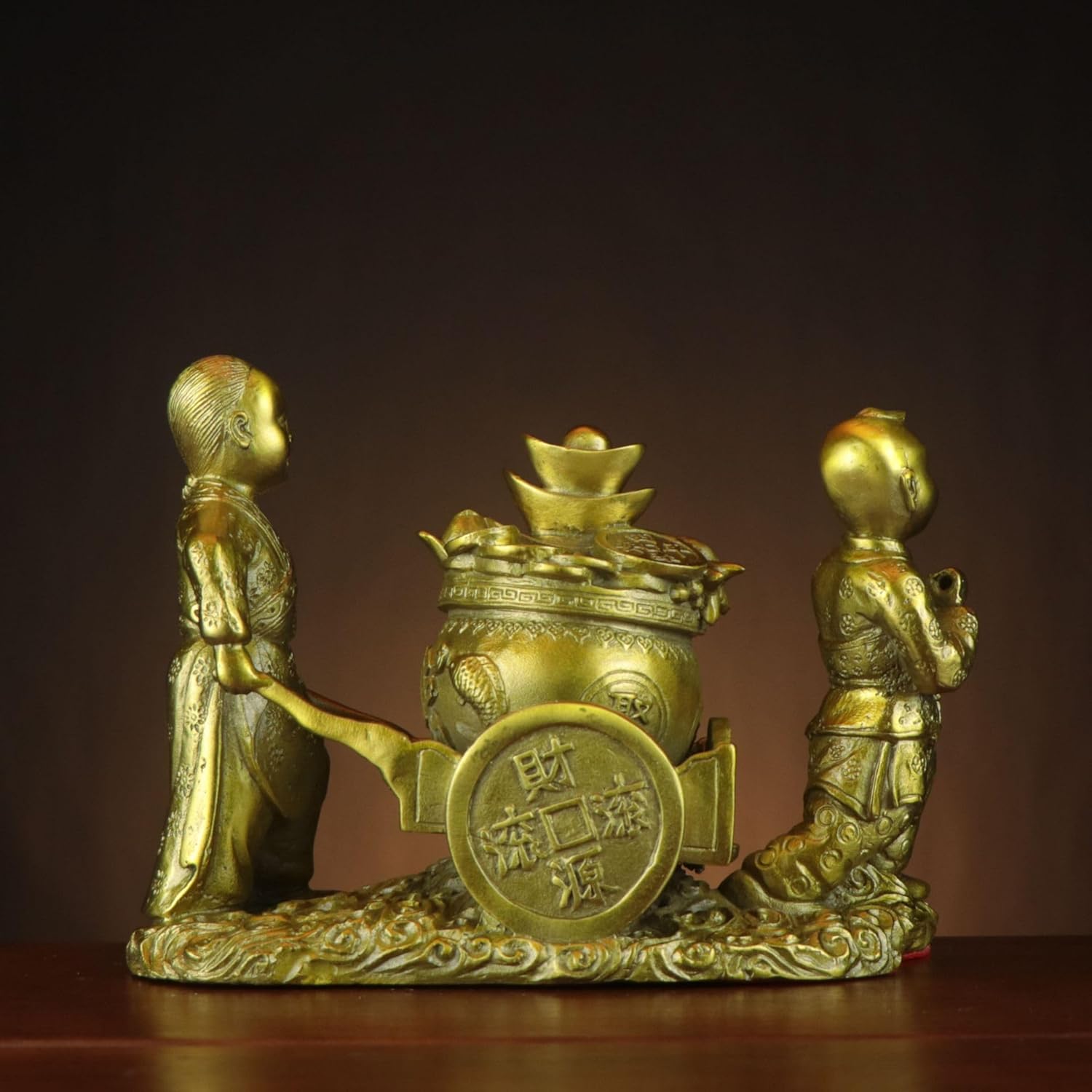 Usoway Full Copper Wealth Child Statue for Good Luck