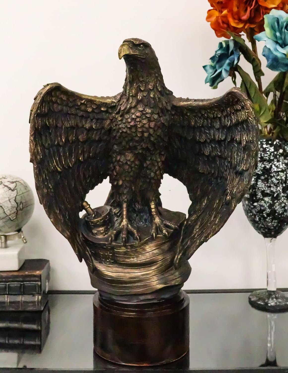 Ebros Gift Patriotic Bald Eagle Flag Statue