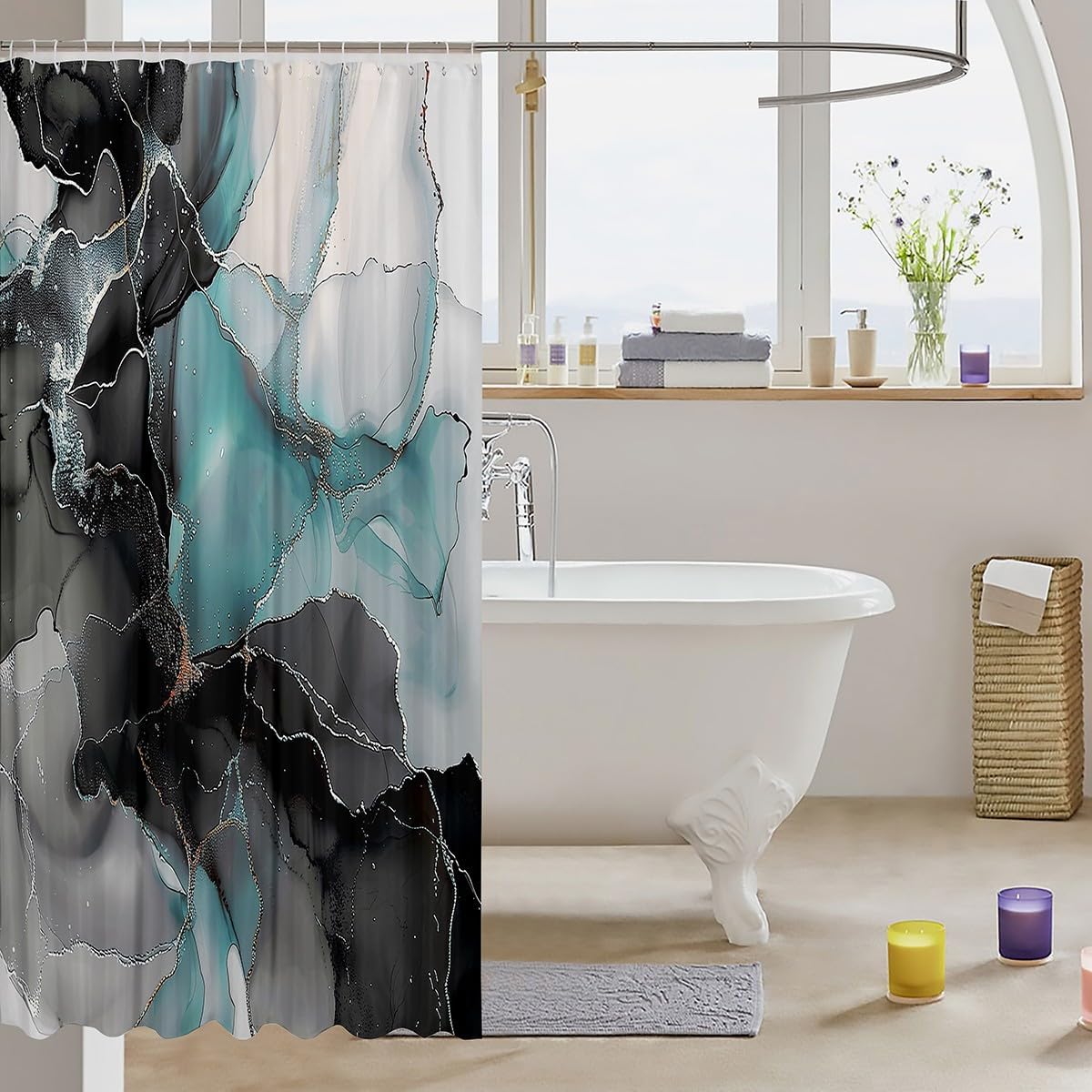 Erosebridal Chic Watercolor Shower Curtain Set