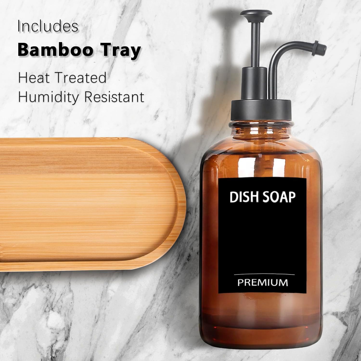 Hoousuper Amber 18 Oz Dish Soap Dispenser Set 1
