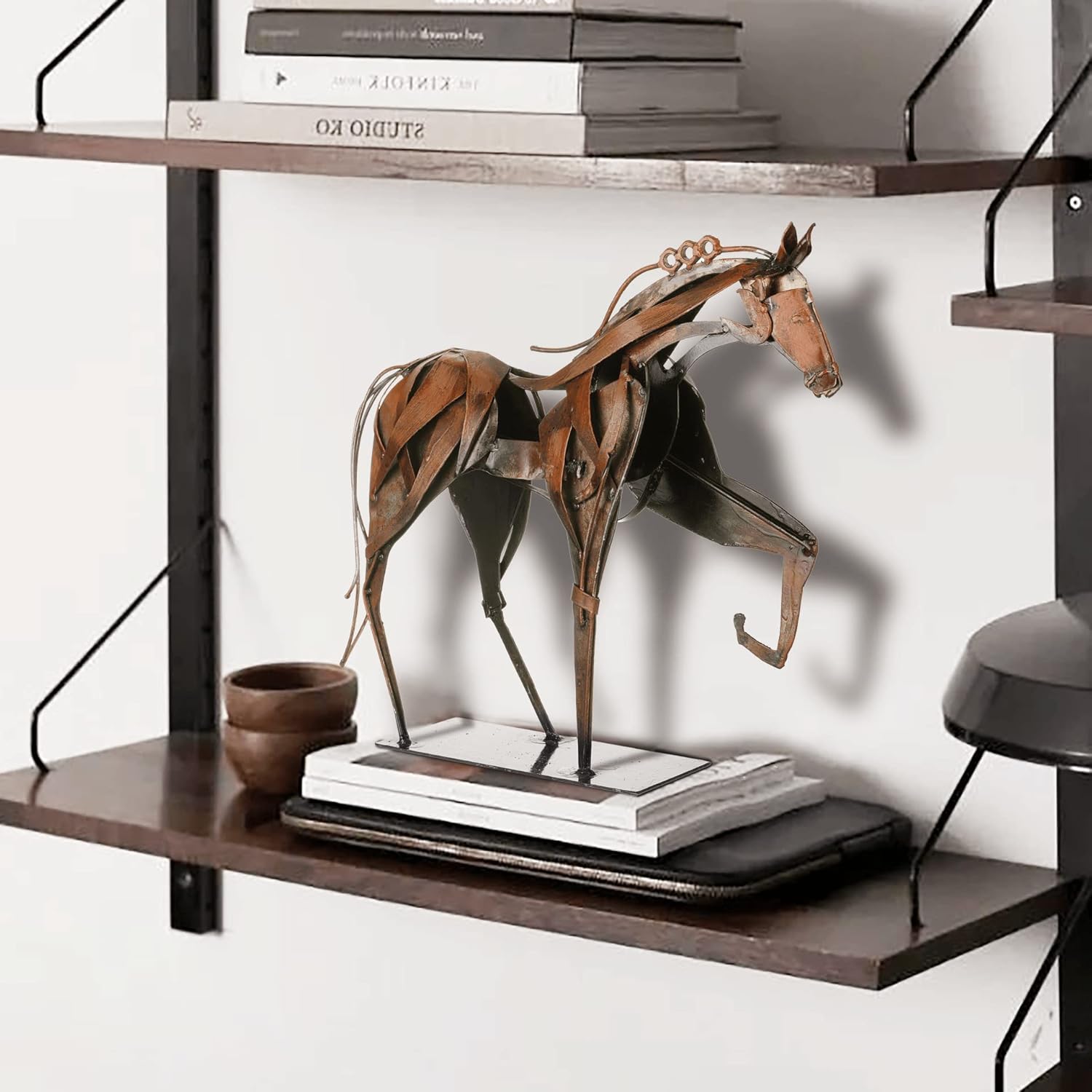 SunBlogs Art Metal Horse Statue Decor Brown