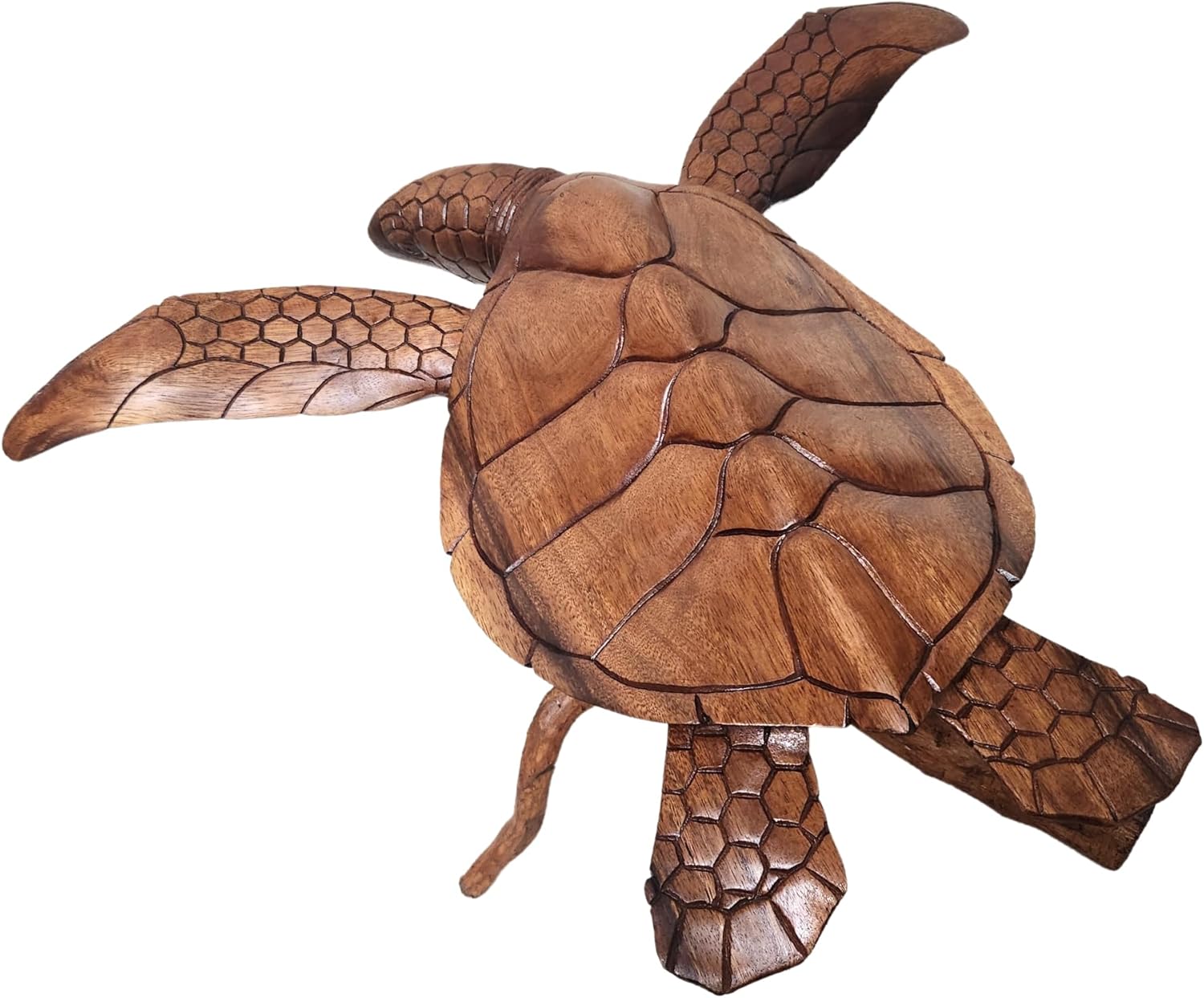 WorldBazzar Hand Carved Wood Turtle Coral Statue Brown