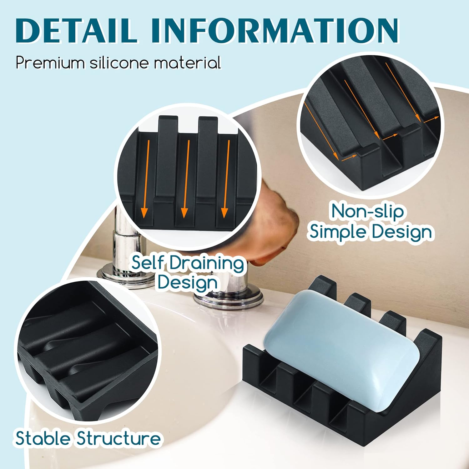 AIXIAOYA Silicone Soap Dish - Self Draining Easy Cleaning
