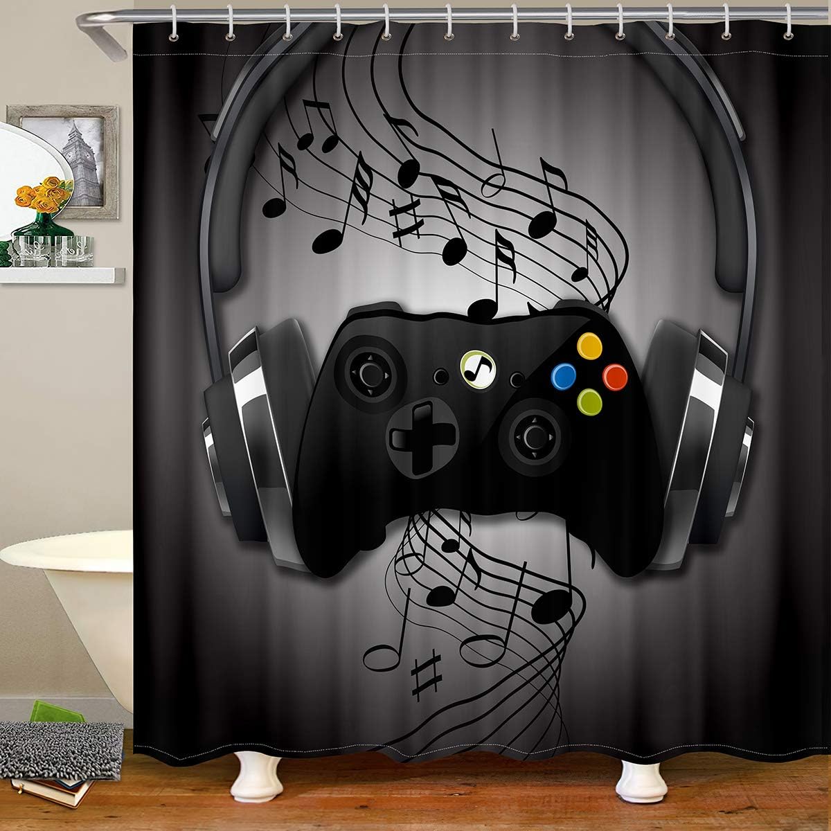 Erosebridal Boys Game Shower Curtain Set with Hooks 72 H