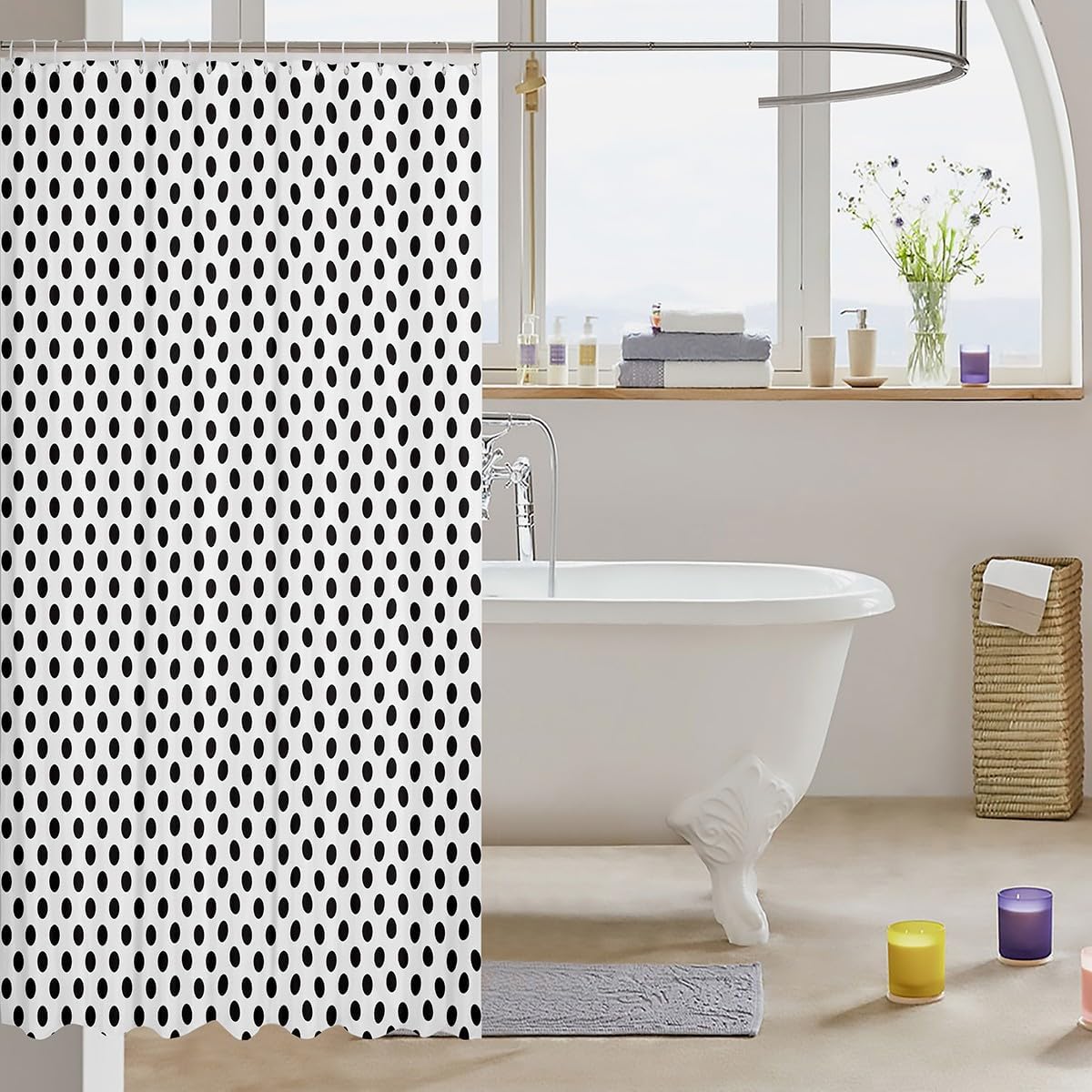 Erosebridal Polka Dots Shower Curtain Set