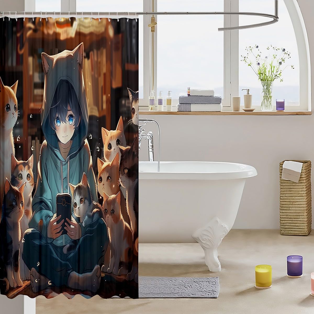 Erosebridal Kawaii Boy Anime Shower Curtain Set