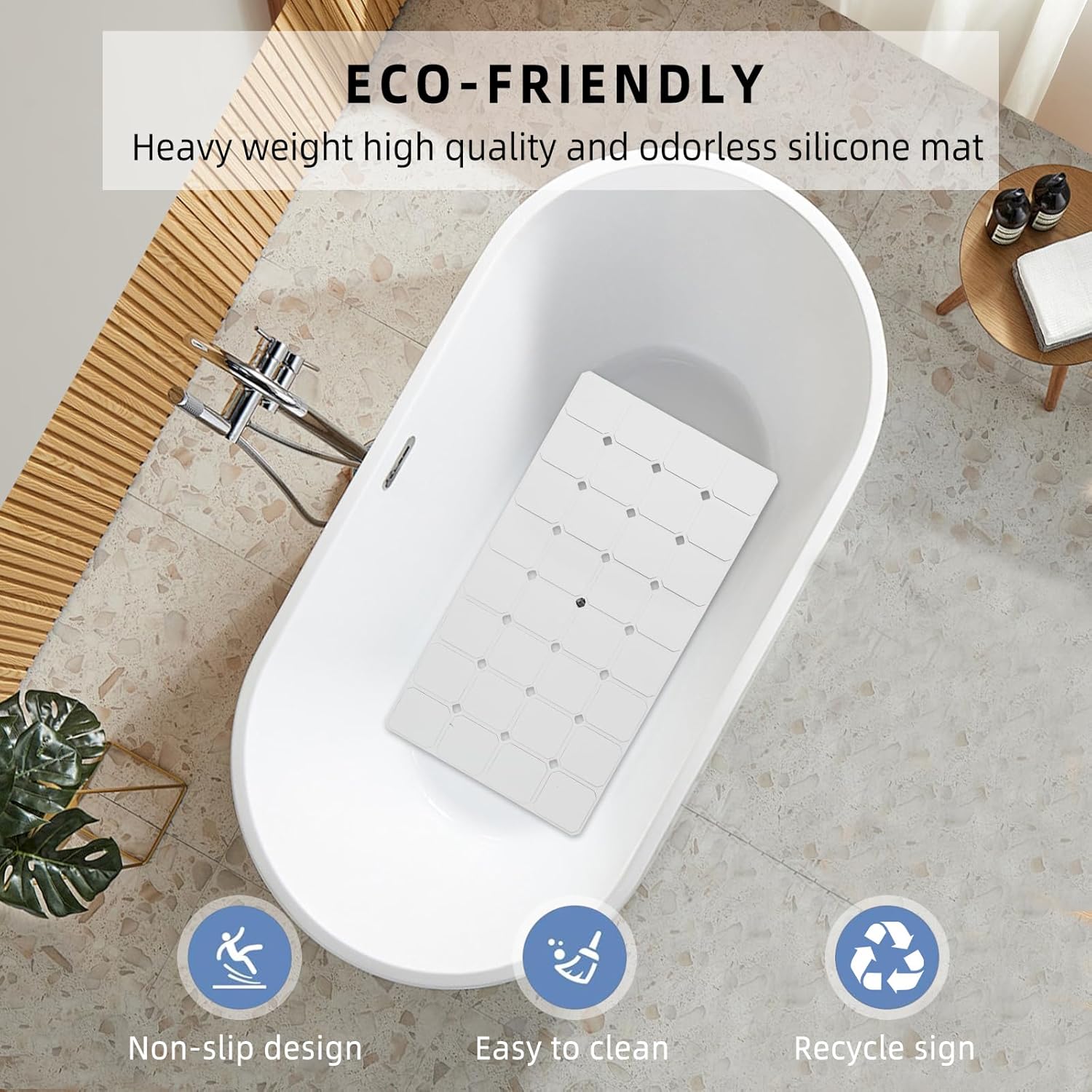 MeimeiDe Silicone Bathtub Mat 15 x 28 Non-Slip