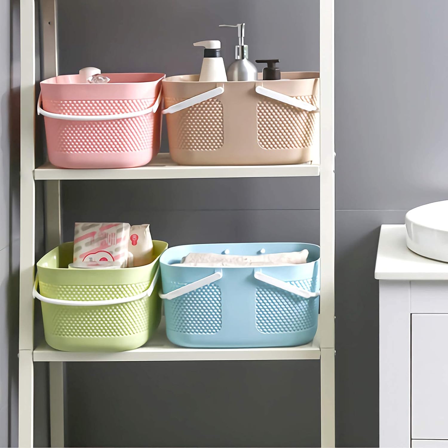 Shower Caddy Basket - Large Capacity Thick Plastic Organizer with Handles Drainage Toiletry Bag