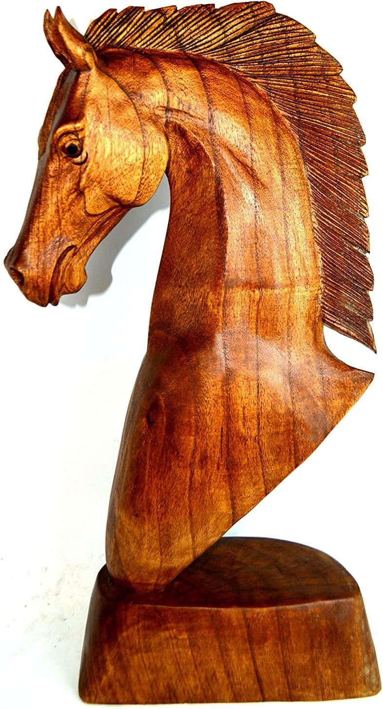 WorldBazzar 20 Inch Hand Carved Mahogany Horse Head Statue