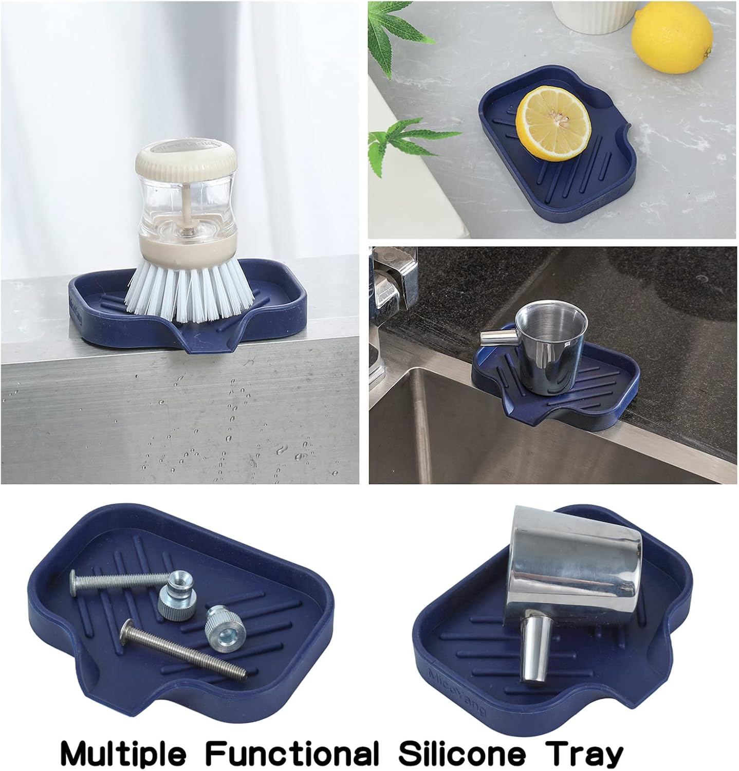 MicoYang Silicone Soap Dish with Drain Spout - Navy Blue 49x32